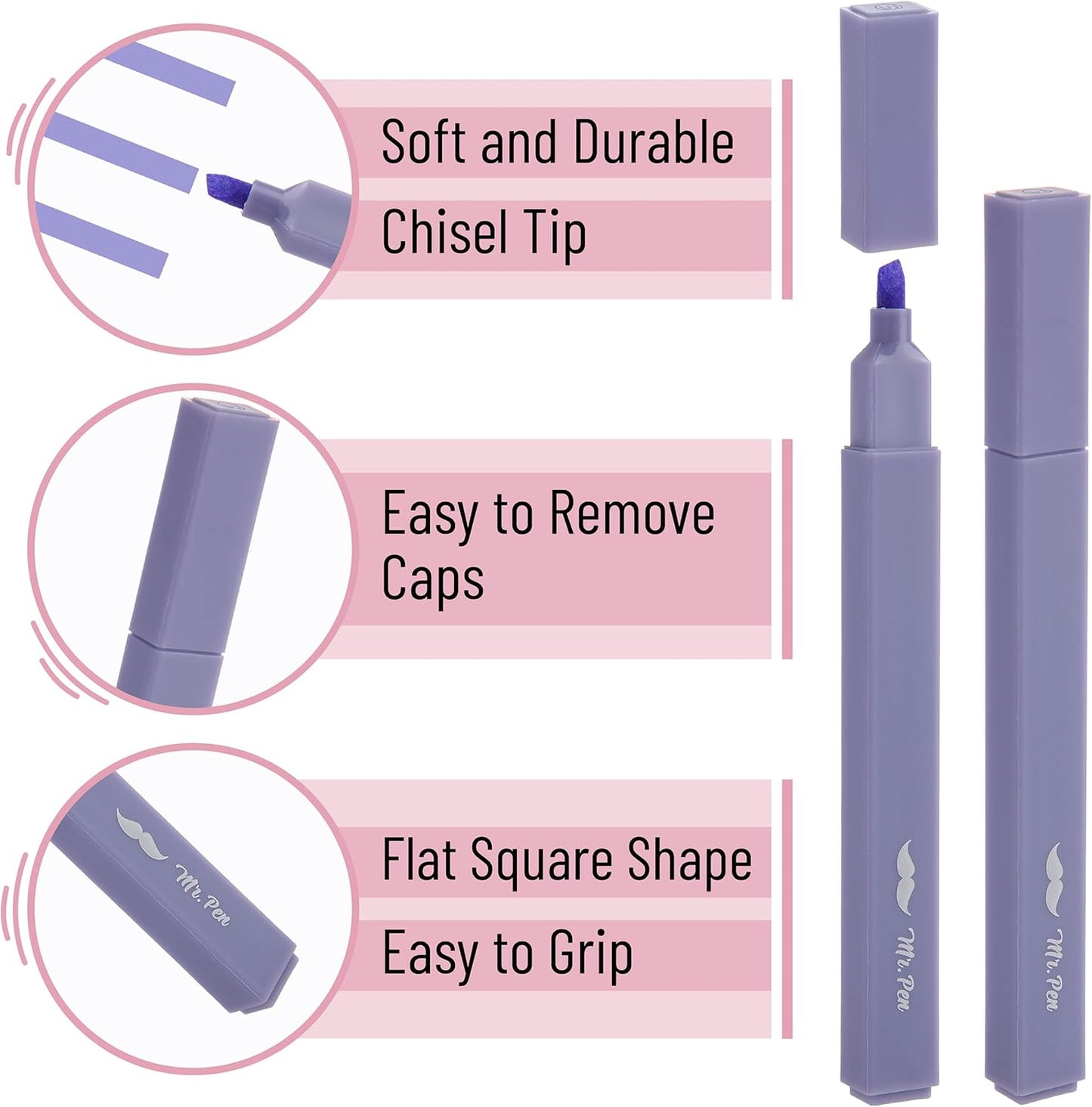 Mr. Pen Aesthetic Highlighters, 8 pcs, Chisel Tip, Assorted Colors, No Bleed Bible Highlighters