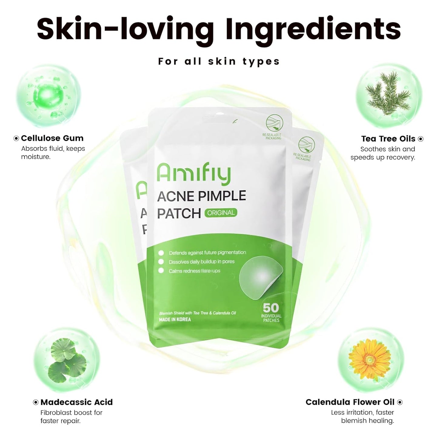 Pimple Patches with Hydrocolloid & Tea Tree – Korean Skincare Invisible Acne Stickers for Face, Oil-Absorbing Zit Dots, Vegan & Cruelty-Free Blemish Treatment, 50 Count (10mm/12mm/14mm)