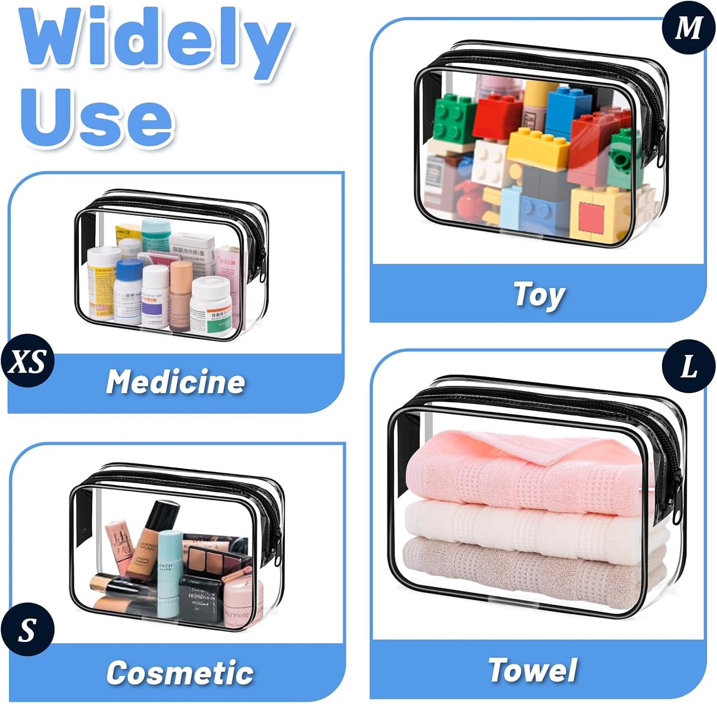 4 Pieces Clear Cosmetic Bags Bulk TSA Approved Toiletry Bag for Travel PVC Waterproof Clear Makeup Pouch with Zipper for Men and Women Carry-on Travel Essentials