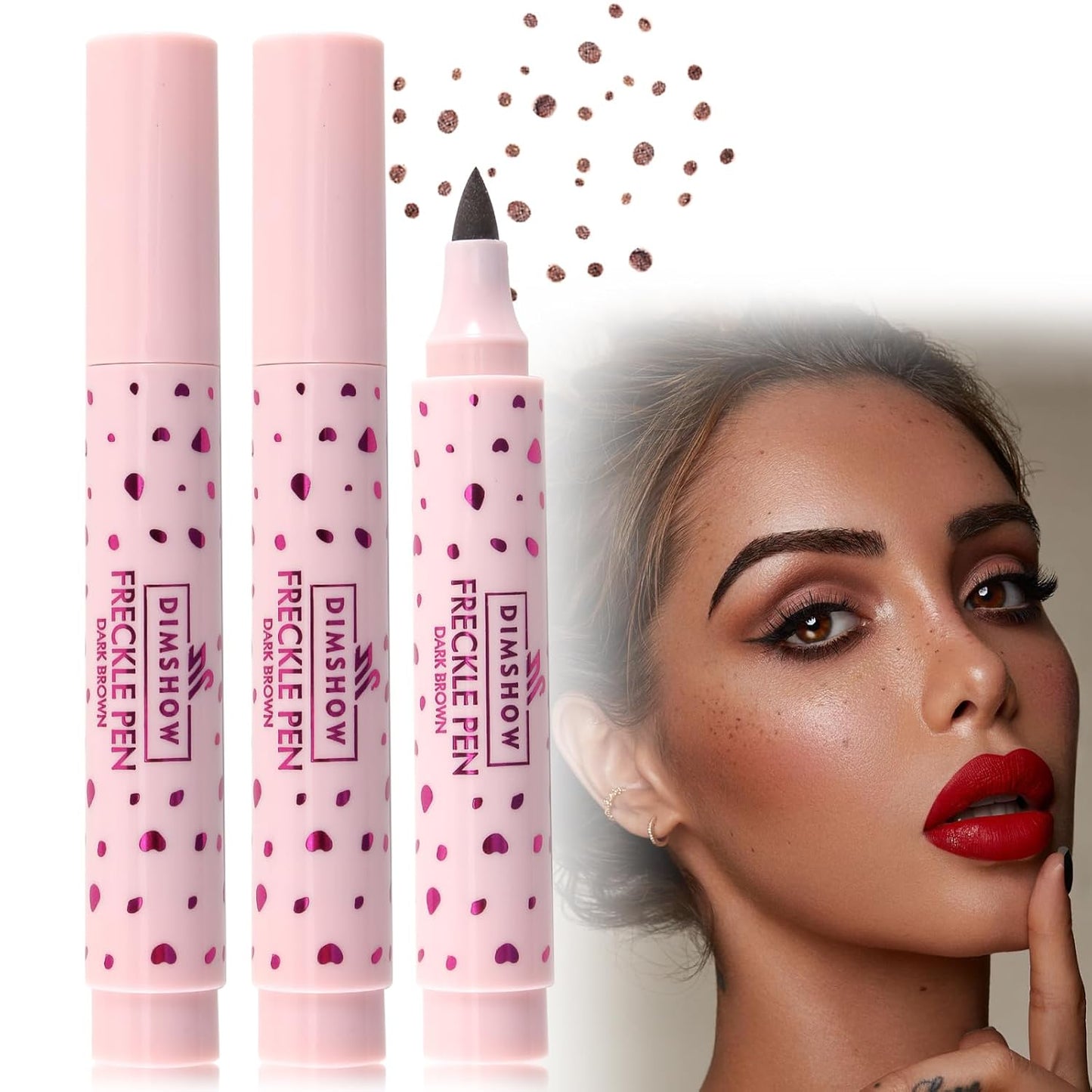 Erinde 2PCS Freckle Pen, Natural Lifelike Freckle Makeup Pen Magic Freckle Color, Waterproof Longlasting Soft Dot Sopt Pen for Natural Effortless Sunkissed Makeup, Dark Brown