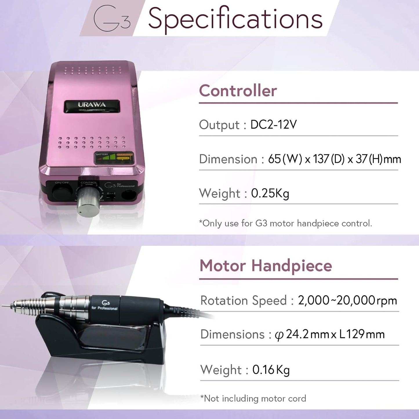 [Upower] G3 Professional Nail Drill Machine, 20000 RPM Electric File for Nails, Rechargeable Portable Nail Machine, Low Noise & Low Vibration (Made in Japan) Produced by URAWA Corp. [Gold]