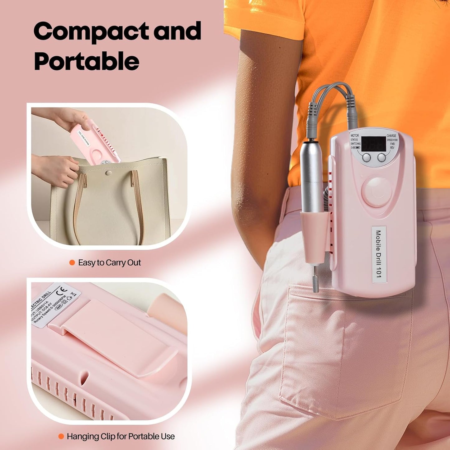 Electric Nail Drill Portable Nail Drill Professional 30000 RPM 13 Salon Quality Drill bits 50 Sanding Bands Portable & Low Noise for Acrylic Nails Gel Polishing Removing Bits Kit for Home Use