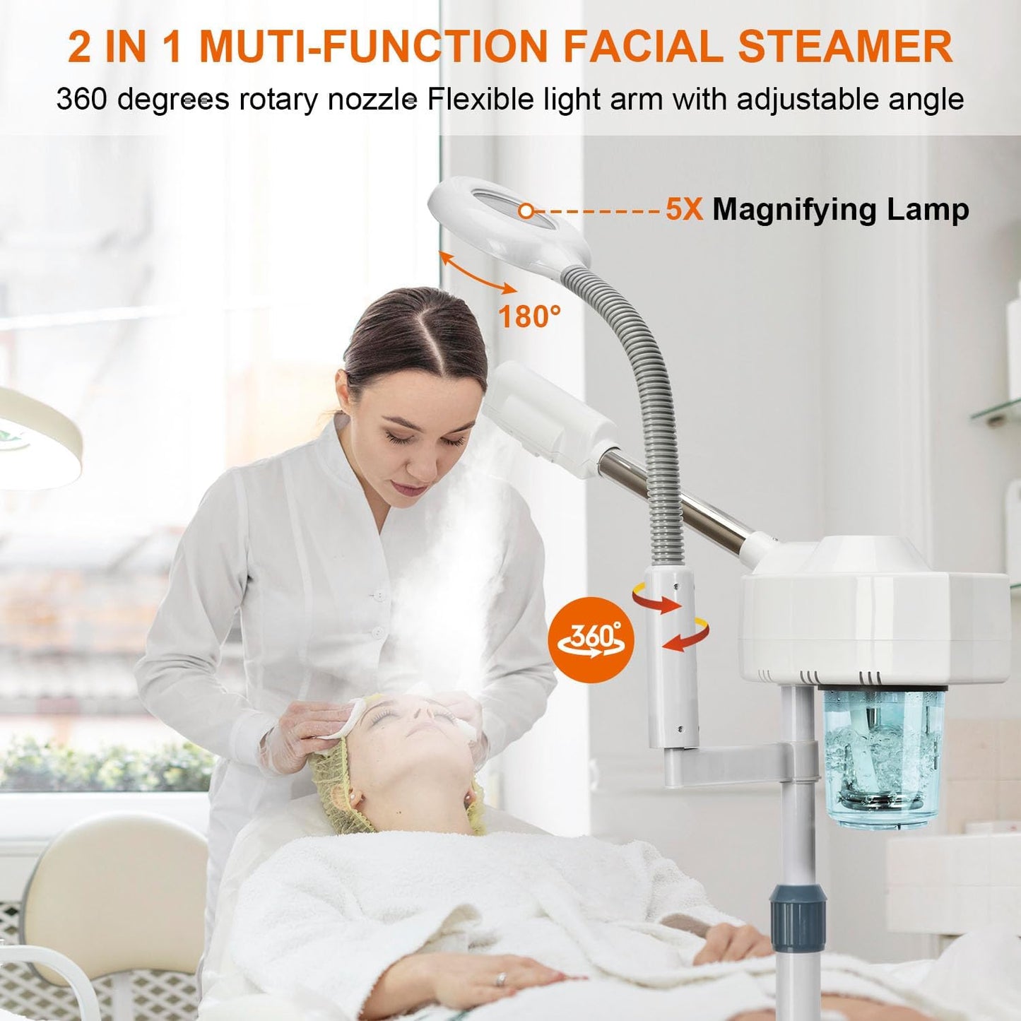 2 in 1 Facial Steamer, Professional Facial Steamers with 5X Magnifying Lamp, Face Steamer for Esthetician, Facial Steamer for Home Beauty Salon SPA