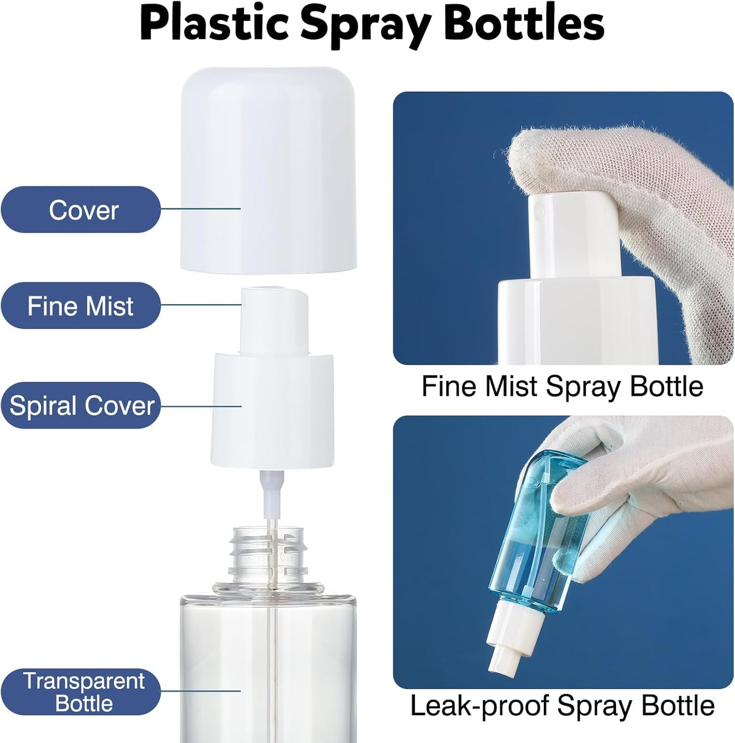 Small Spray Bottle Travel Size 3.4oz/100ml Plastic Mini Bottle Set - Fine Mist Mini Empty Spray Bottles - Refillable Spray Bottles for Cleaning Solutions, Perfume, Liquid Cosmetics