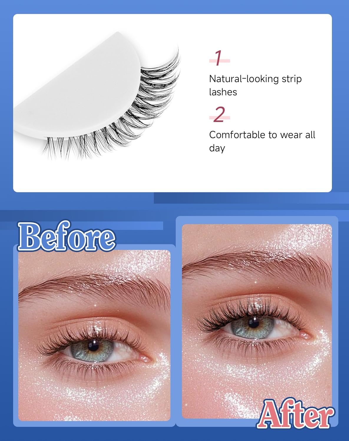 Short Cat Eye Lashes Clear Band False Eyelashes Wispy Natural Look Flared Strip Eyelash Soft Fluffy Lashe Pack 7 Pairs SF-10