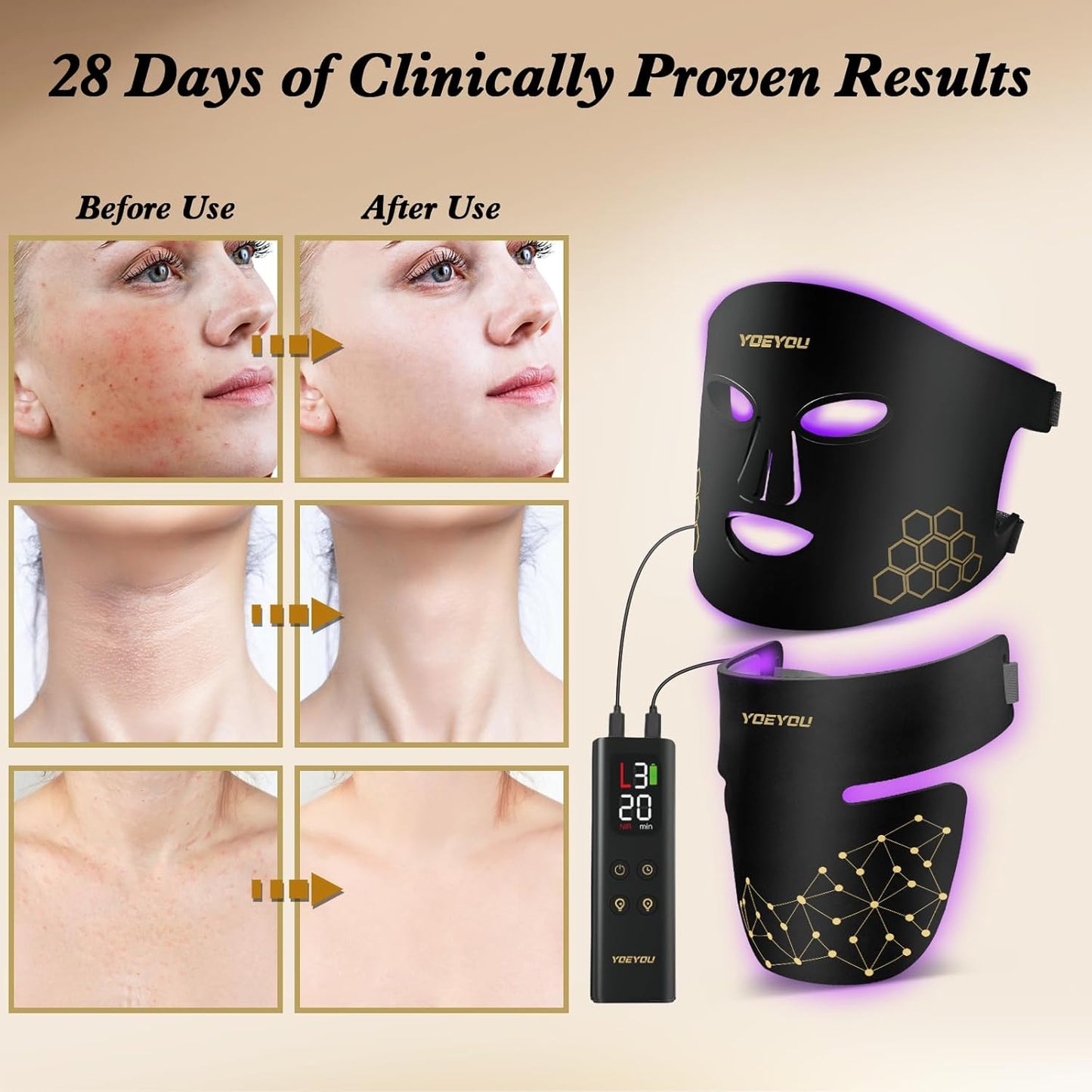 Red Light Therapy for Face and Neck, Infrared LED Mask Light Therapy 4 Light Waves with 850nm Near Infrared, Portable Rechargeable Red Light Therapy Mask Skincare Device for Facial Rejuvenation