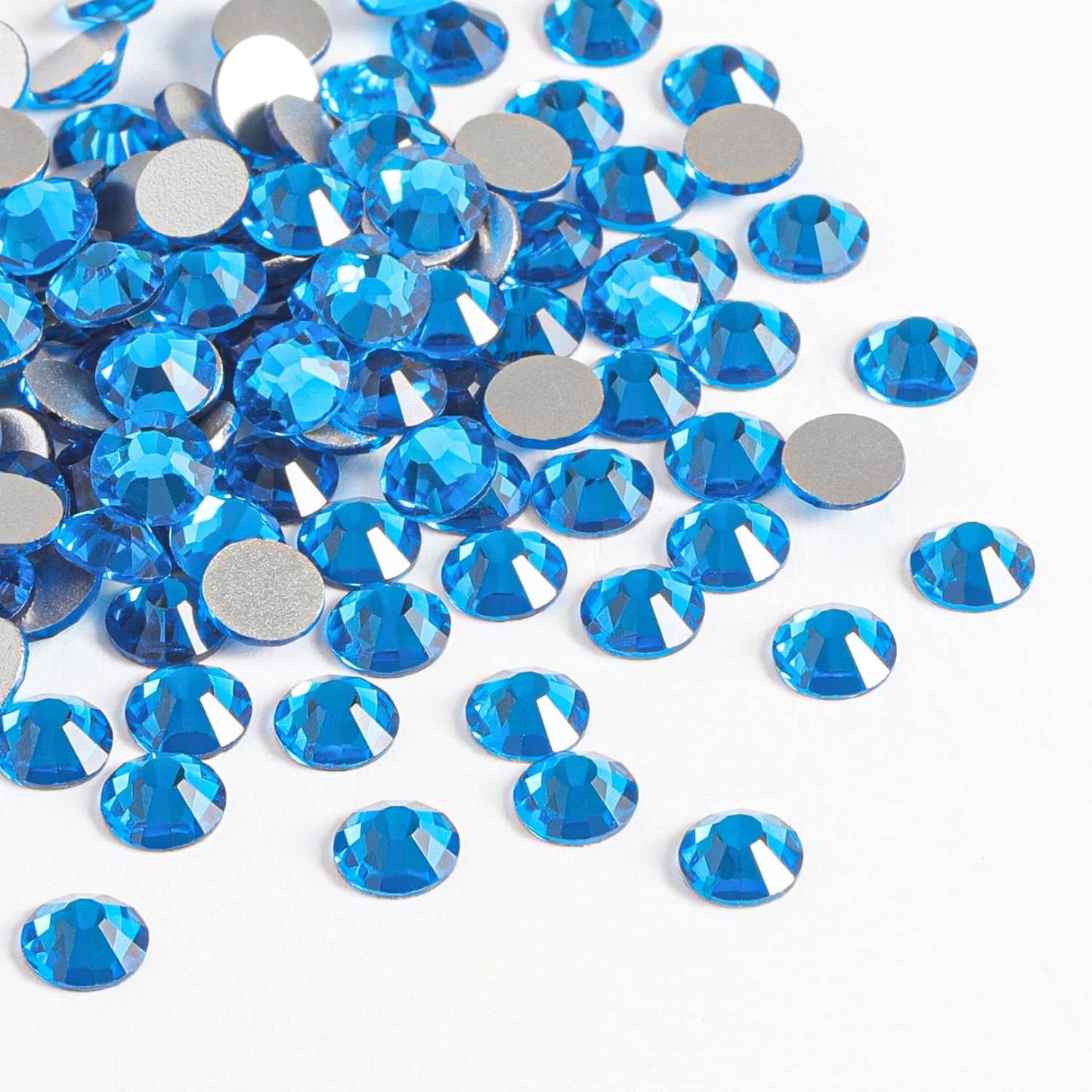 beadsland Flat Back Crystal Rhinestones Round Gems for Nail Art and Craft Glue Fix,Capri Blue (2.7-2.8mm) SS10/1440pcs