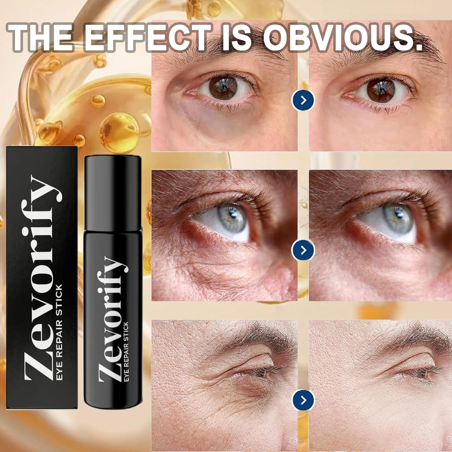 Eye Repair Stick for Men, Under Eye Roller for Eyes Bags and Dark Circles, Cooling Stick Hydrates and Depuffing, Gentle, Natural Formula (3pcs, 0.35 fl.oz)