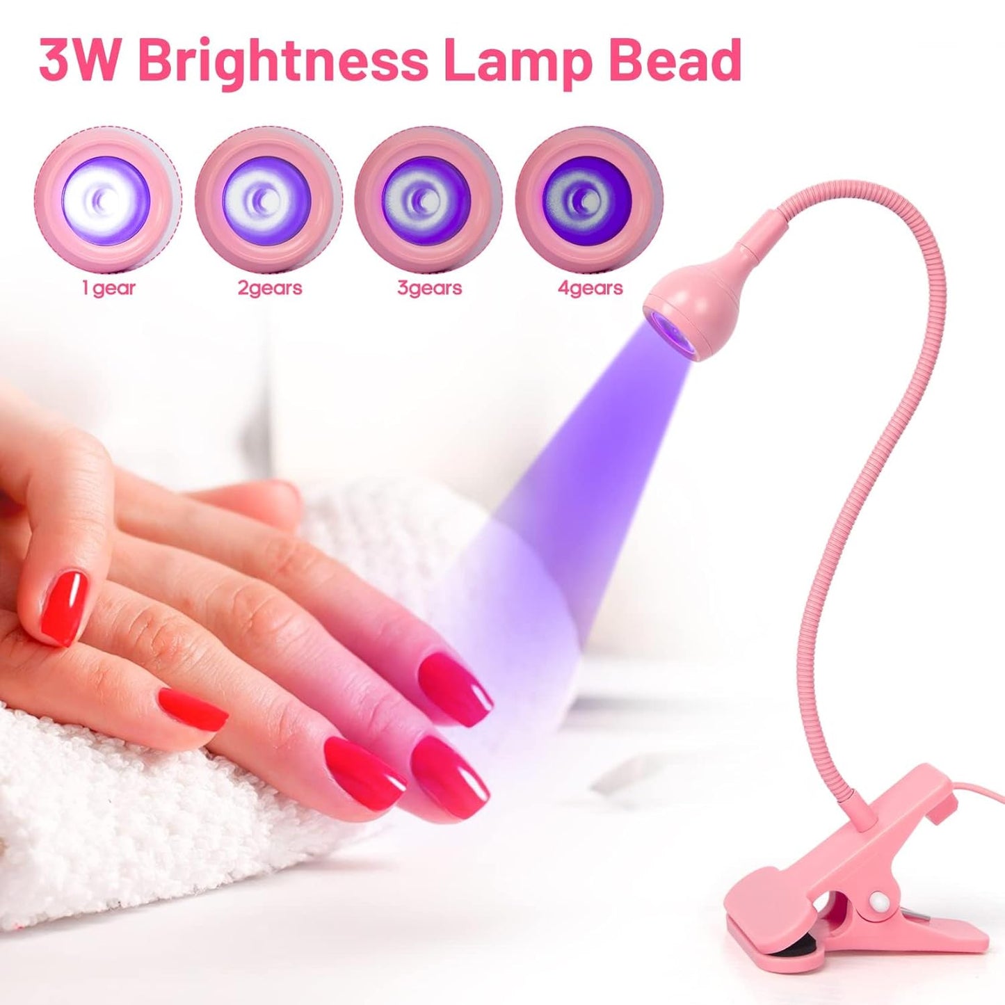 AORAEM LED Nail Lamps 3W Flexible Gooseneck Lamp Quicky Dry Nail Manicure Dryer Gel Polish Curing Light Plug Play Portable Flash Cure Light for Gel Nails Home DIY Professional Nail Tools Pink