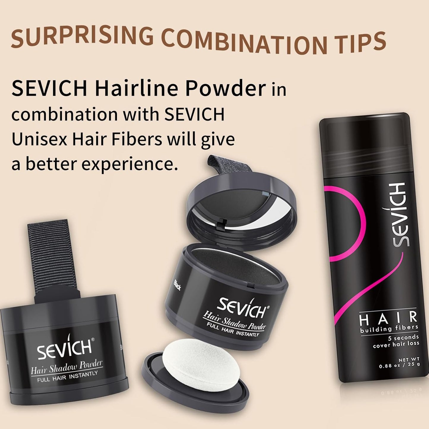 SEVICH Hairline Shadow Powder - Quick Cover for Grey Roots, Eyebrows & Beards, Touch Up Thinning Hair, Windproof & Sweatproof, Light Coffee