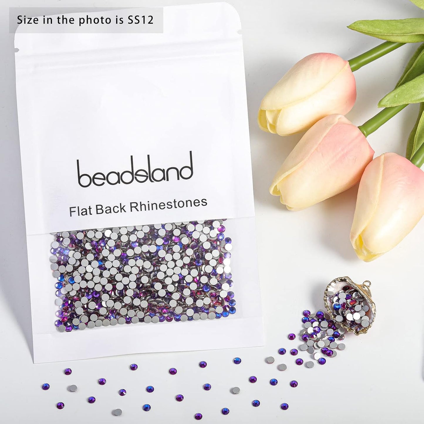 Beadsland 1440pcs Flat Back Crystal Rhinestones Round Gems for Nail Art and Craft Glue Fix, Purple Velvet,SS12,3.0-3.2mm