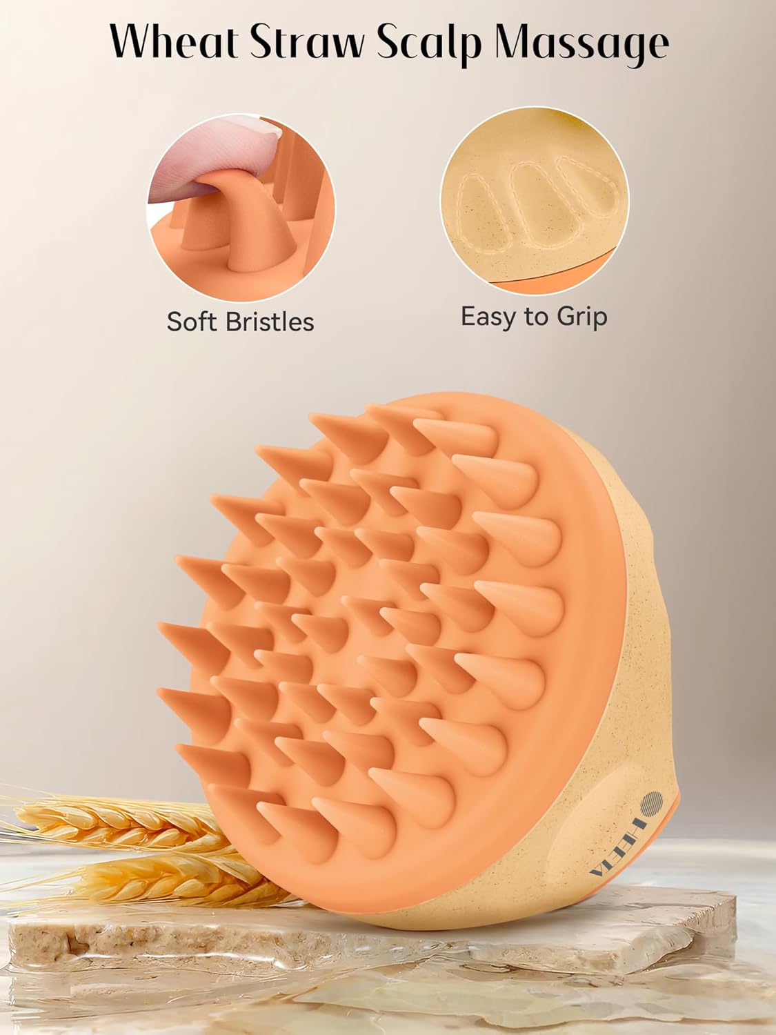 HEETA Scalp Massager with Soft Silicone Bristles for Hair Growth, Dandruff Removal, and Relaxation - Shampoo Brush for Wet or Dry Hair (Coral Pink & Orange)
