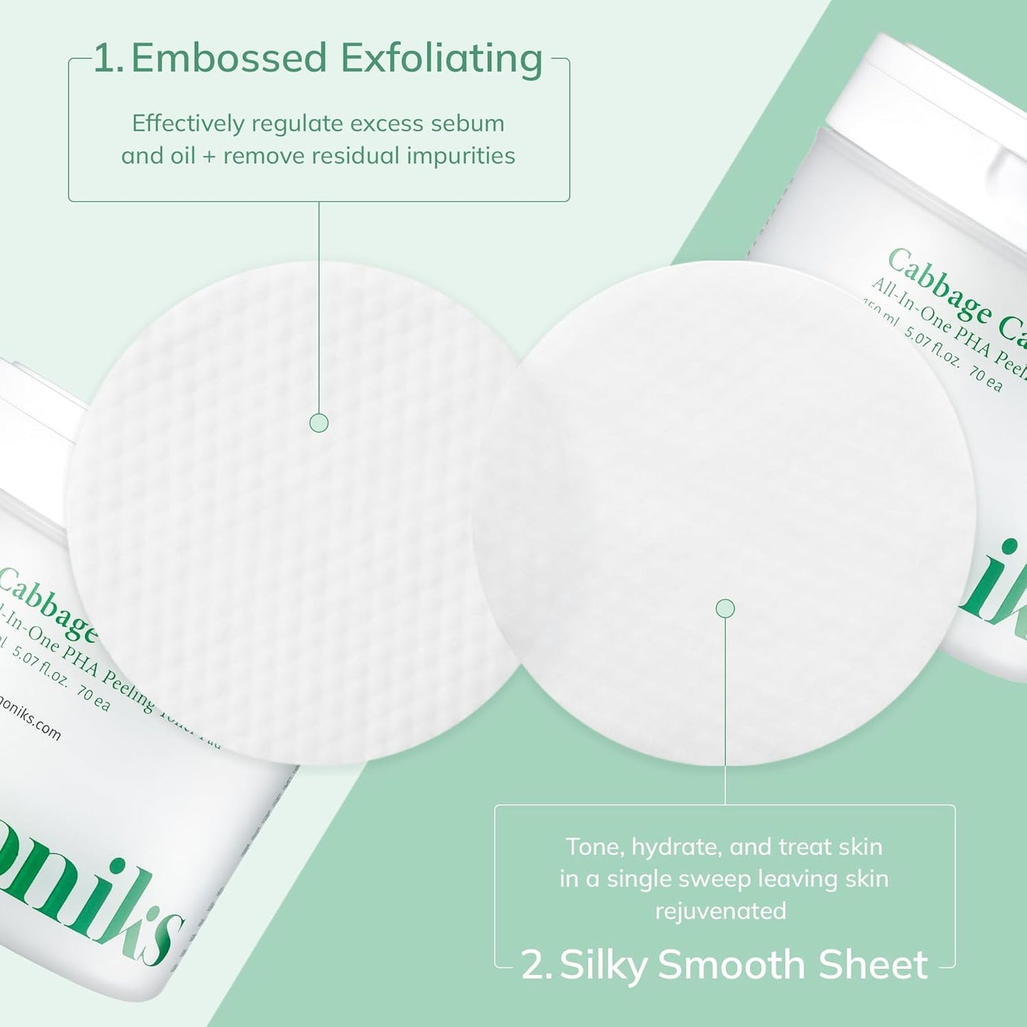 Cabbage Calming Toner Pads – PHA Exfoliating & Cooling Facial Wipes with 150,000ppm Cabbage Extract for Redness Relief & Pore CareㅣKorean Skincareㅣ70 Pads (5.07Oz)