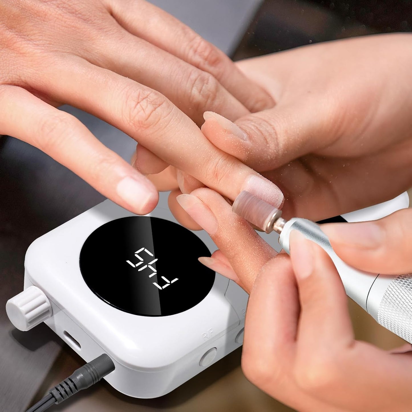 Electric Nail Drill Professional Kit - 45000RPM Electric Nail File Efile Portable Nail Drill Cordless with Bits & Base,E File Machine Nail Grinder for Women (White)