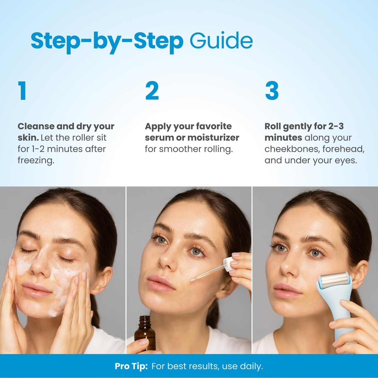 PLANTIFIQUE Facial Ice Roller - Puffiness Cryotherapy Skin Care Massage Tool - Stainless Steel Roller for Men & Women - Metal Massager for Face, Eyes and Body