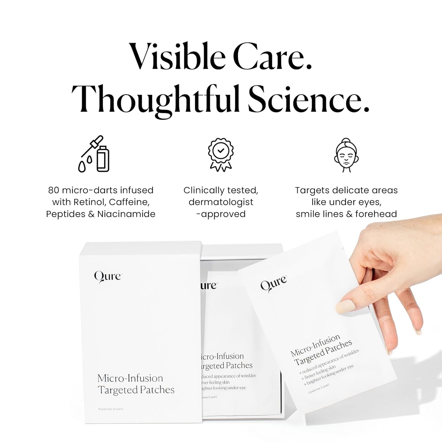 Qure Skincare MicroInfusion Targeted Patches - 8 Pairs of Targeted Under Eye Patches Formulated for Fine Lines & Wrinkles - Retinol, Caffeine, Niacinamide & Peptides - Dissolvable for Overnight Use