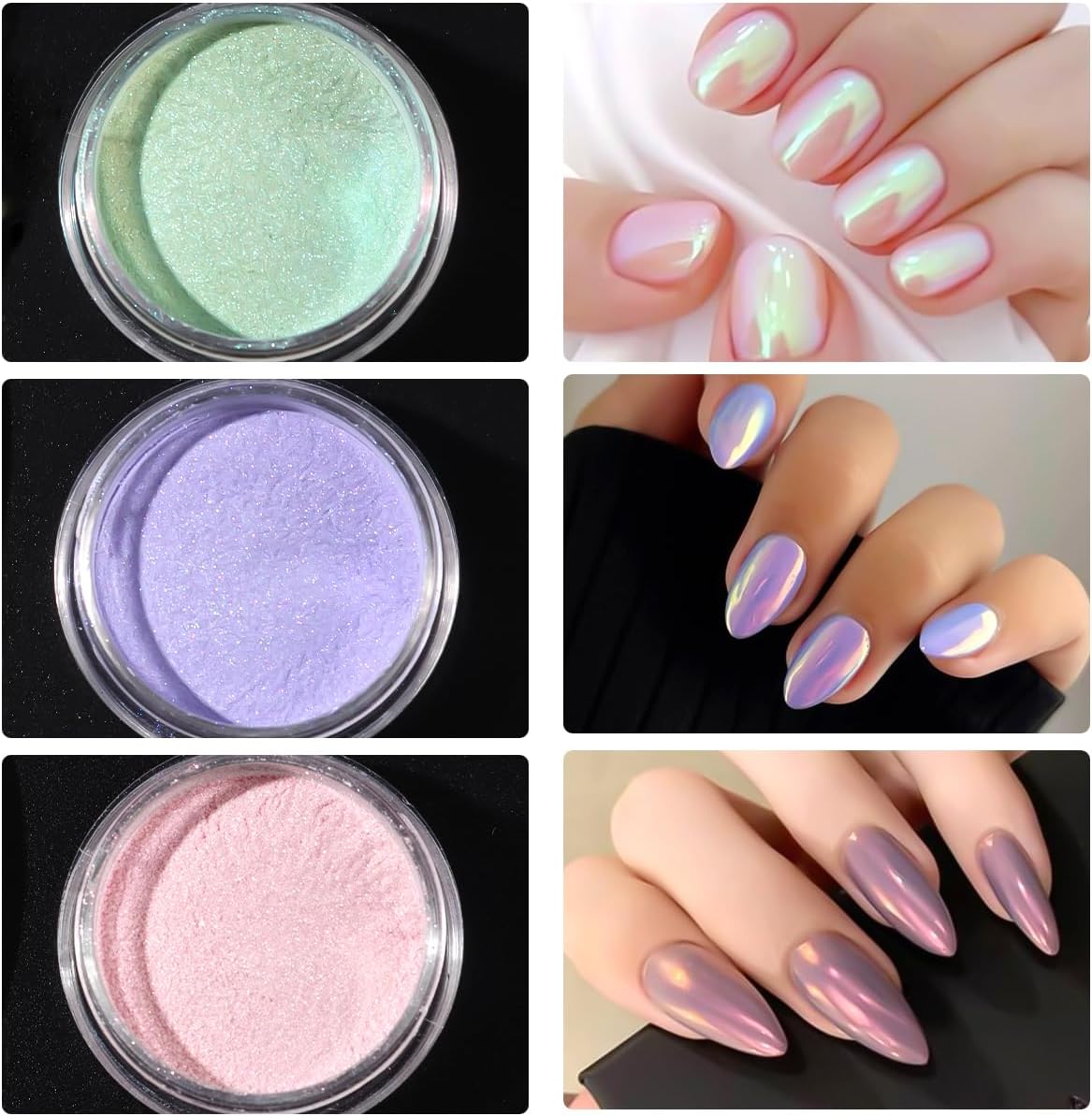 10 Colors Mermaid Pearl Chrome Nail Powder, Iridescent Aurora Powder Metallic Mirror Effect Pigment Pearlescent Nail Art Glitter Dust Kit for Gel Polish Nail Art Decoration