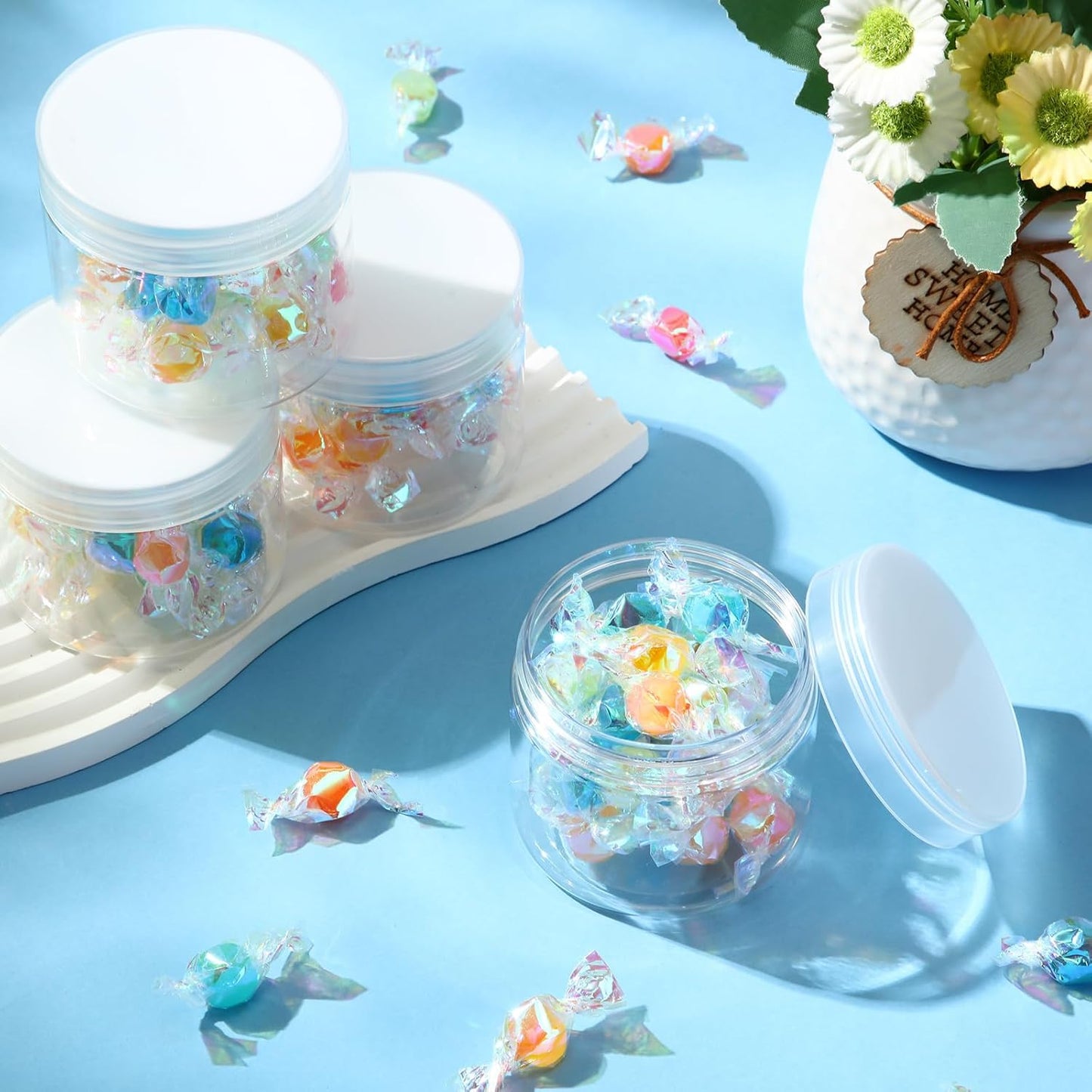 SATINIOR 100 Pcs Plastic Jars with Lids Small Containers Lids Wide Mouth Small Plastic Containers for Lotion Cream Rhinestones Body Butters Travel Storage(6 oz, Clear)