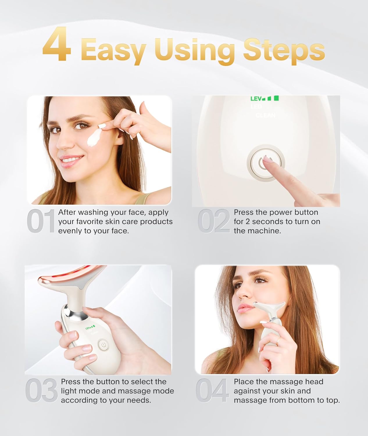 Red Light Therapy for Face and Neck, 7 Color Beauty Face Massager Tool, Vibrating Facial Massager with Thermals for Wrinkles, Double Chin, Glossy White