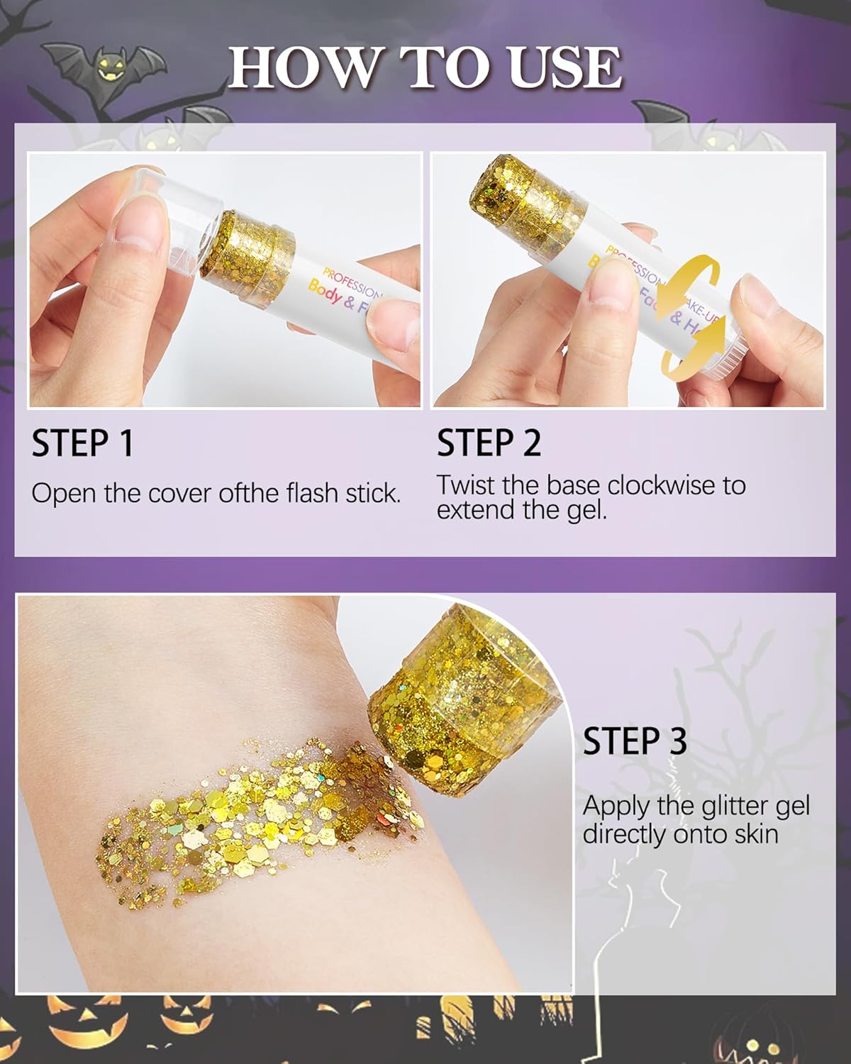 Body Glitter Stick, Waterproof Long Lasting Sparkling Face Shimmer Makeup, Singer Concerts Disco Music Halloween Festival Rave Accessories, Holographic Chunky Sequins Hair Stick,Gift for Women girl-23