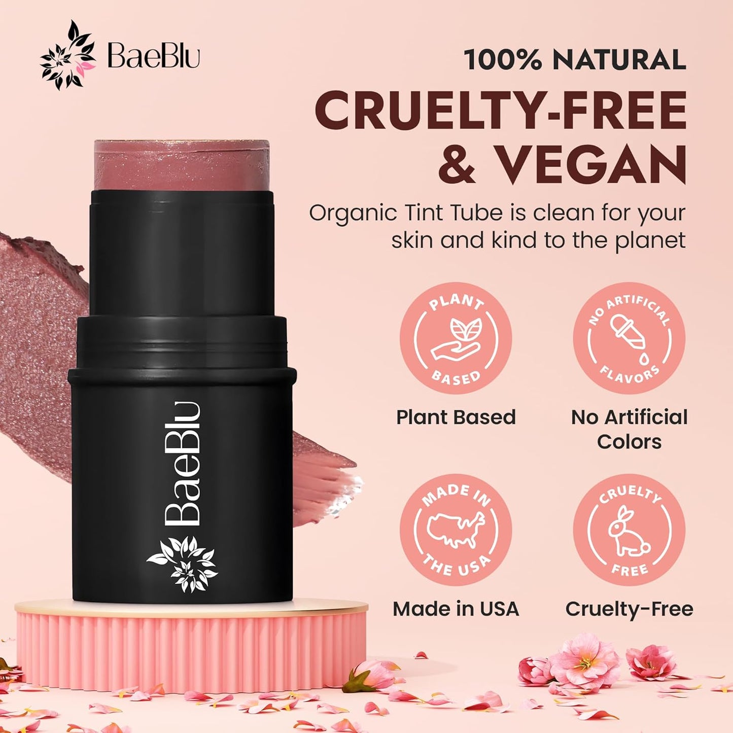 Organic Blush Tube, Cabernet - 100% Natural Vegan Cream Blush Sticks, Multi-Use Bronzer, & Highlighter for Lips, Cheeks & Eyes, Buildable Shimmer, Gluten-Free, Paraben-Free, Made in USA