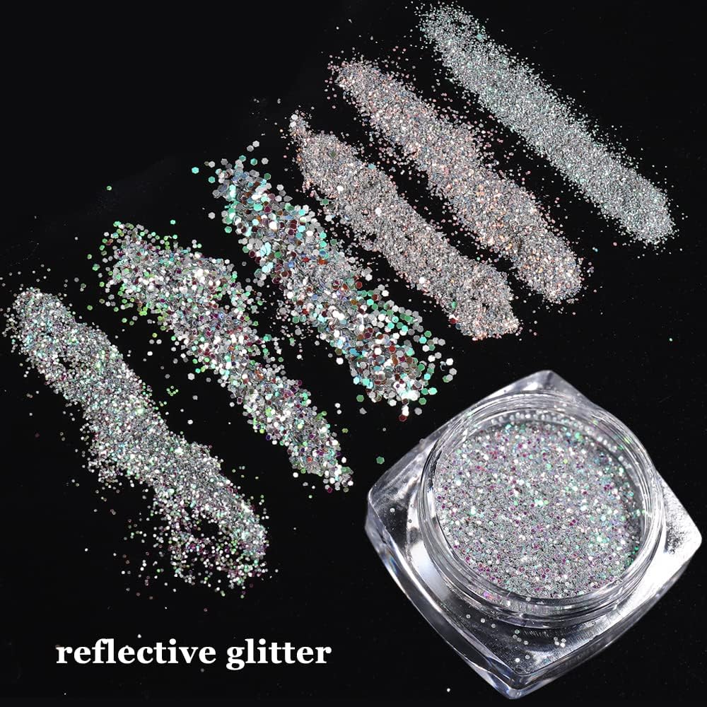 Reflective Nail Powder - 6 Boxes Sparkling Diamond Glitter for Nails, Iridescent Sequins, Holographic Super Bright Pigment Dust, Nail Art Decor