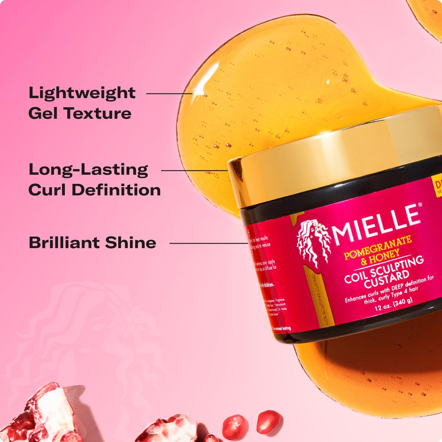 Mielle Organics Pomegranate & Honey Curl Cream - Coil & Curl Defining Hair Cream for Type 4 Hair - Hydrates, Controls Frizz, Conditions & Adds Shine (12 Fl Oz)