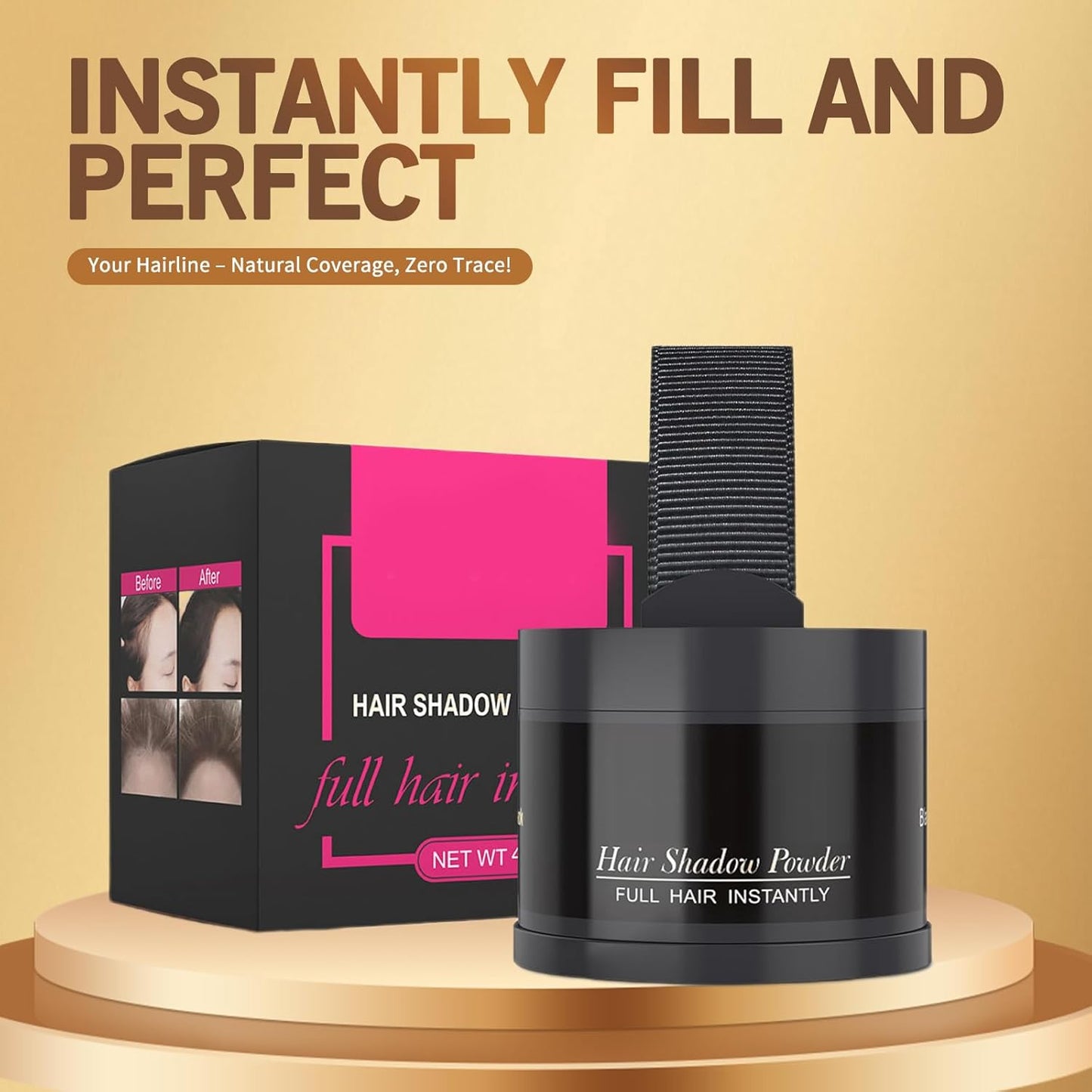 Hairline Powder (Black) Hair Color Shadow, Instantly Cover Gray Hair, Touch-Up for Thin Hair - 4g