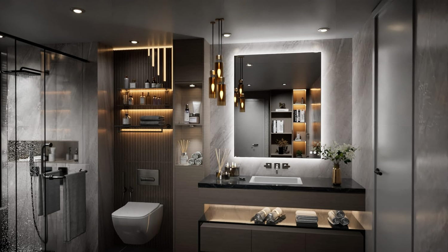 TETOTE 30x36 Inch LED Backlit Bathroom Mirror with Lights,Anti-Fog,Dimmable Lighted Mirror(Horizontal/Vertical) Wall Mounted Vanity Mordern Mirror