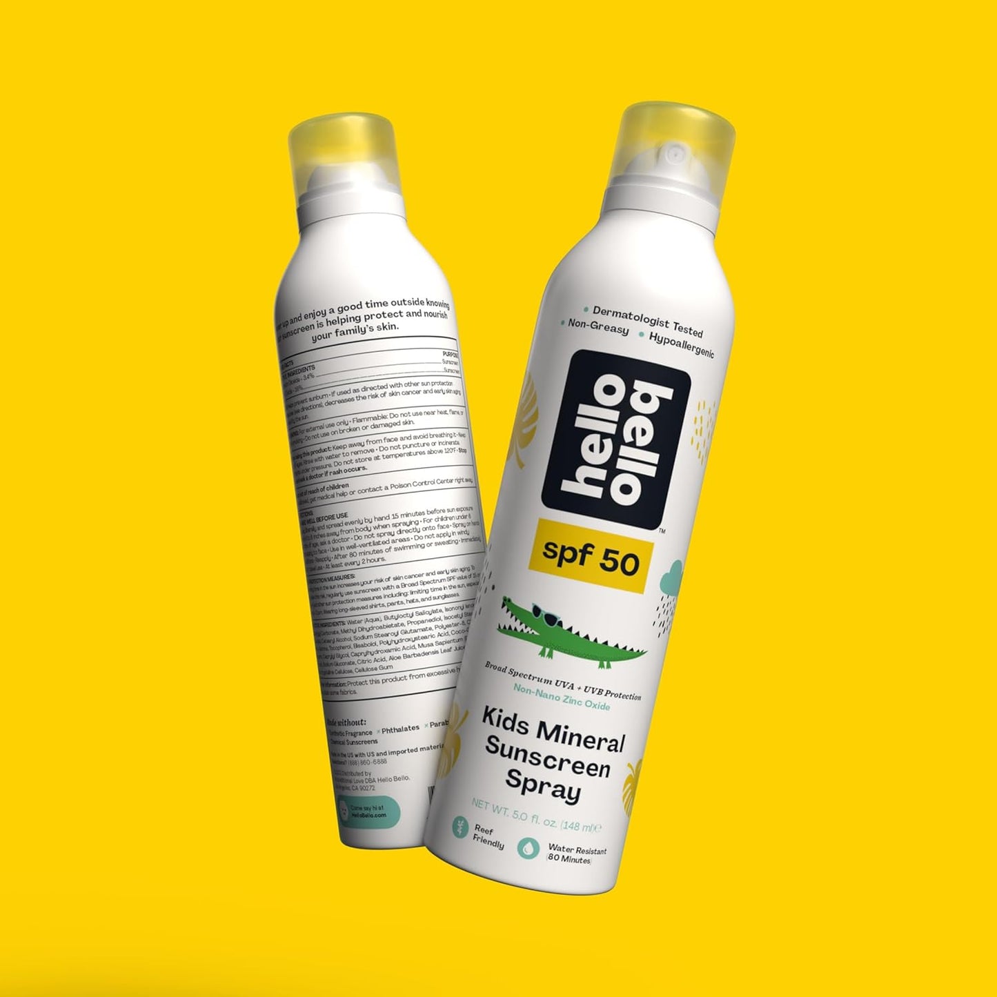 Hello Bello SPF 50 Mineral Sunscreen Spray - Hypoallergenic Broad Spectrum UVA + UVB Protection - Reef Friendly & Water Resistant - 5 oz (Pack of 2)