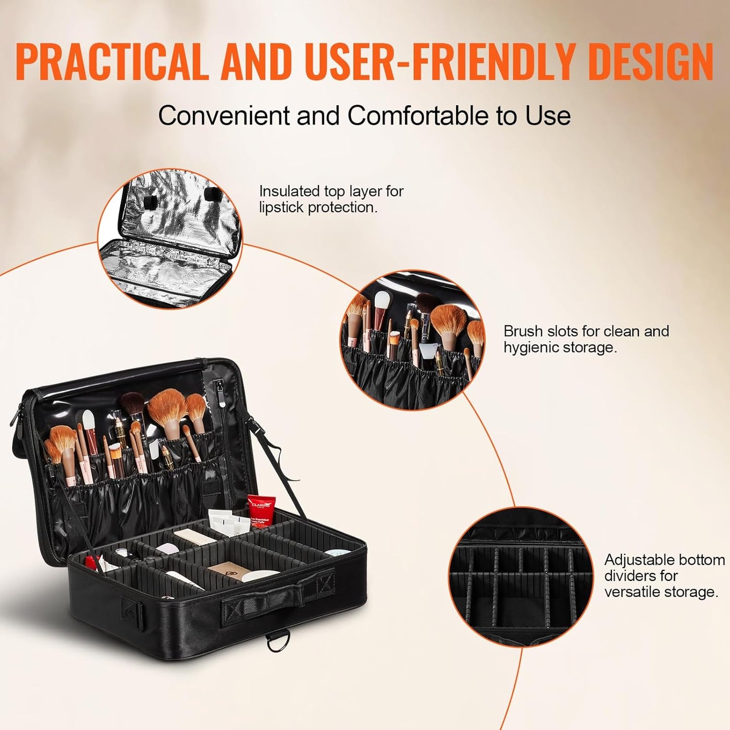 VEVOR Makeup Train Case Professional Makeup Storage Organizer Box Make Up Carrier for Women and Girls