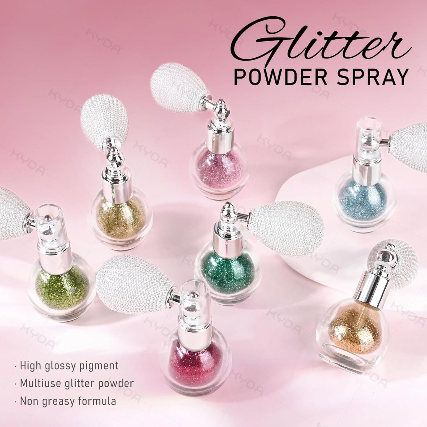 KYDA Highlighter Powder Spray, High Glossy Shimmer Sparkling Powder for Face and Body Glitter Makeup, Body Glitter Spray, Apple Green