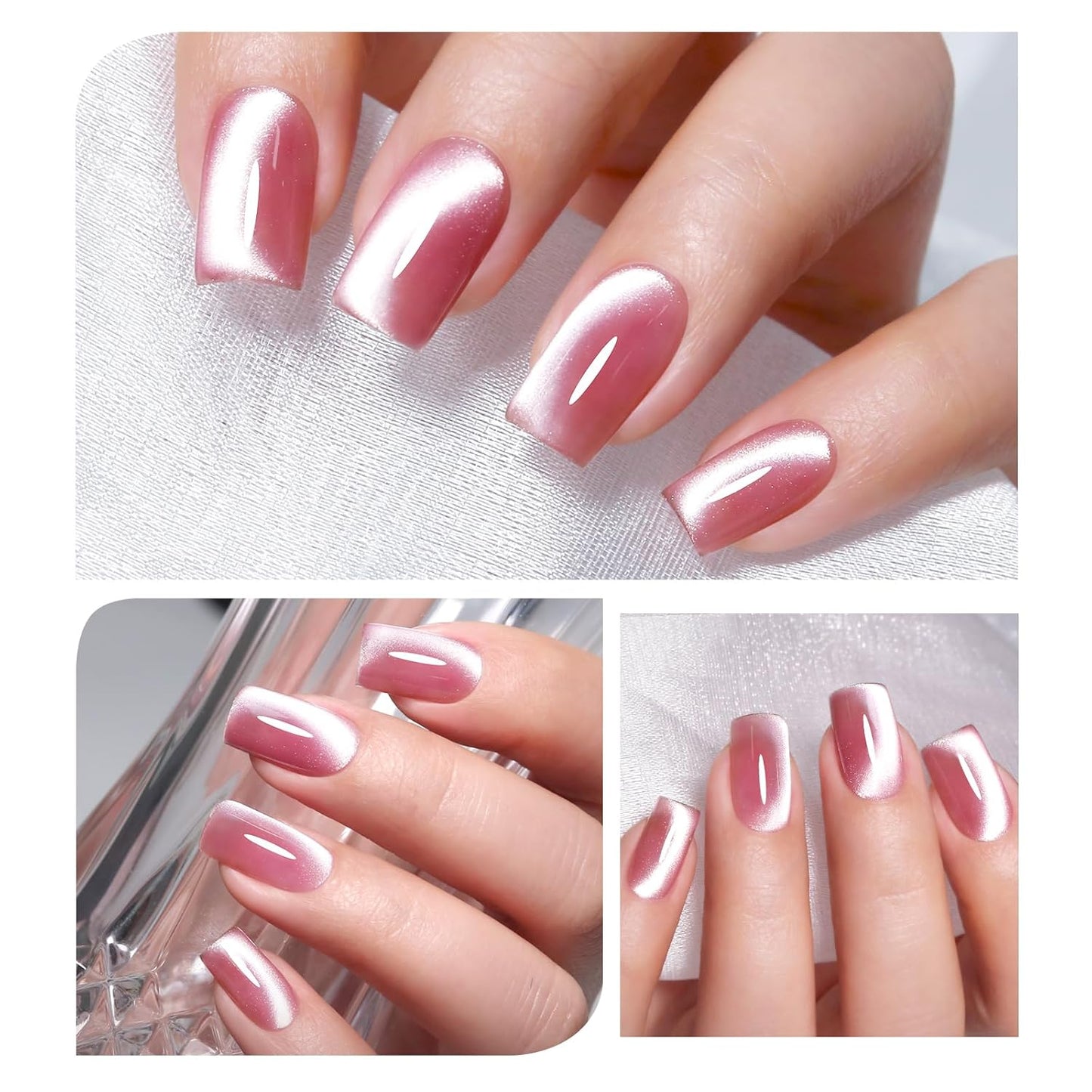 Imtiti Pink Cat Eye Gel Nail Polish, Moonlight Pink Holographic Crystal Diamond Glitter Magnetic UV Soak Off Gel Nail Polish with Magnetic Stick 1Pcs (0.34 Fl Oz-946)