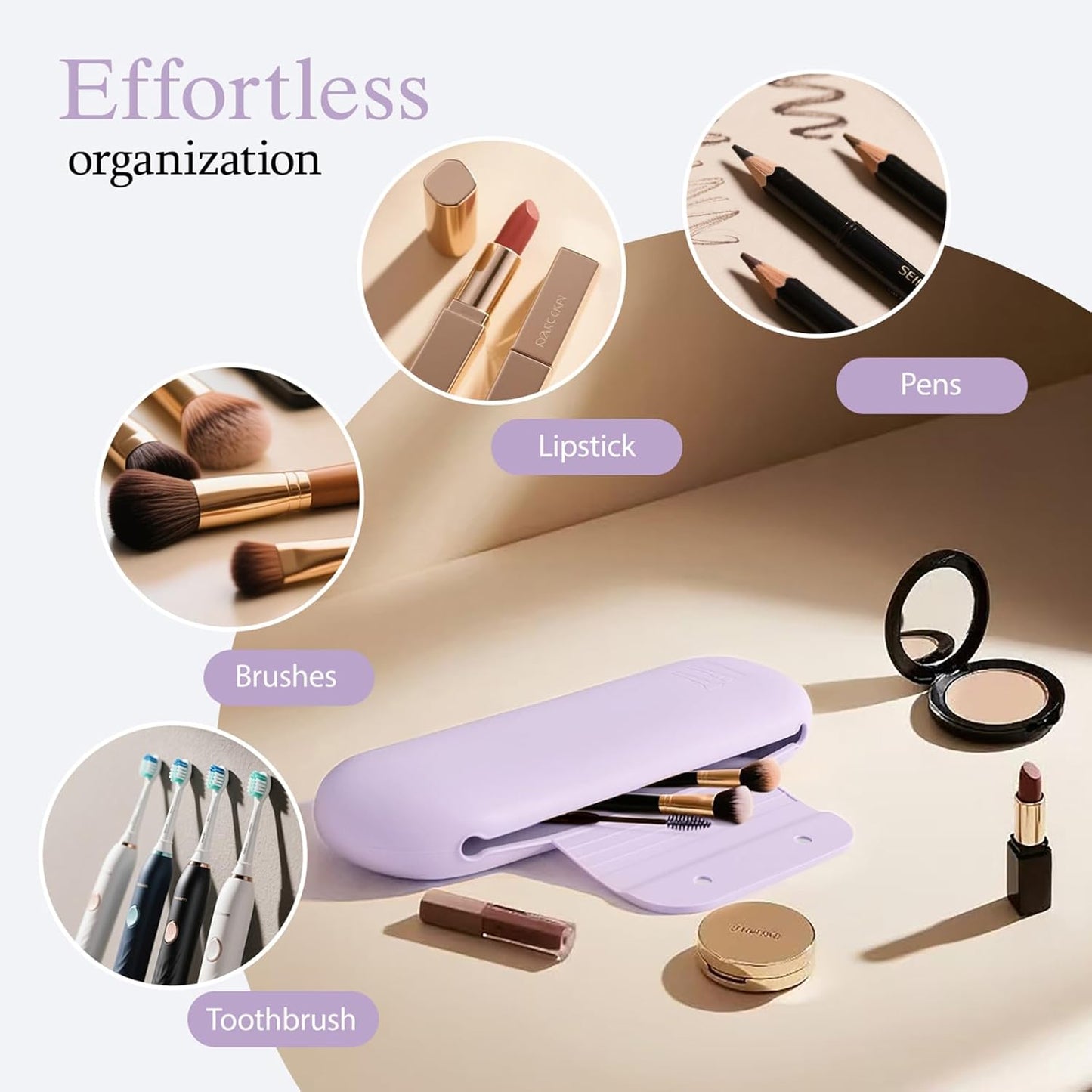 Silicone Makeup Brush Holder Set – Portable Travel Makeup Brush Holder with Makeup Sponge Holder and Foldable Cleaning Bowl – Upgraded 3-in-1 Cosmetic Organizer Set (purple)