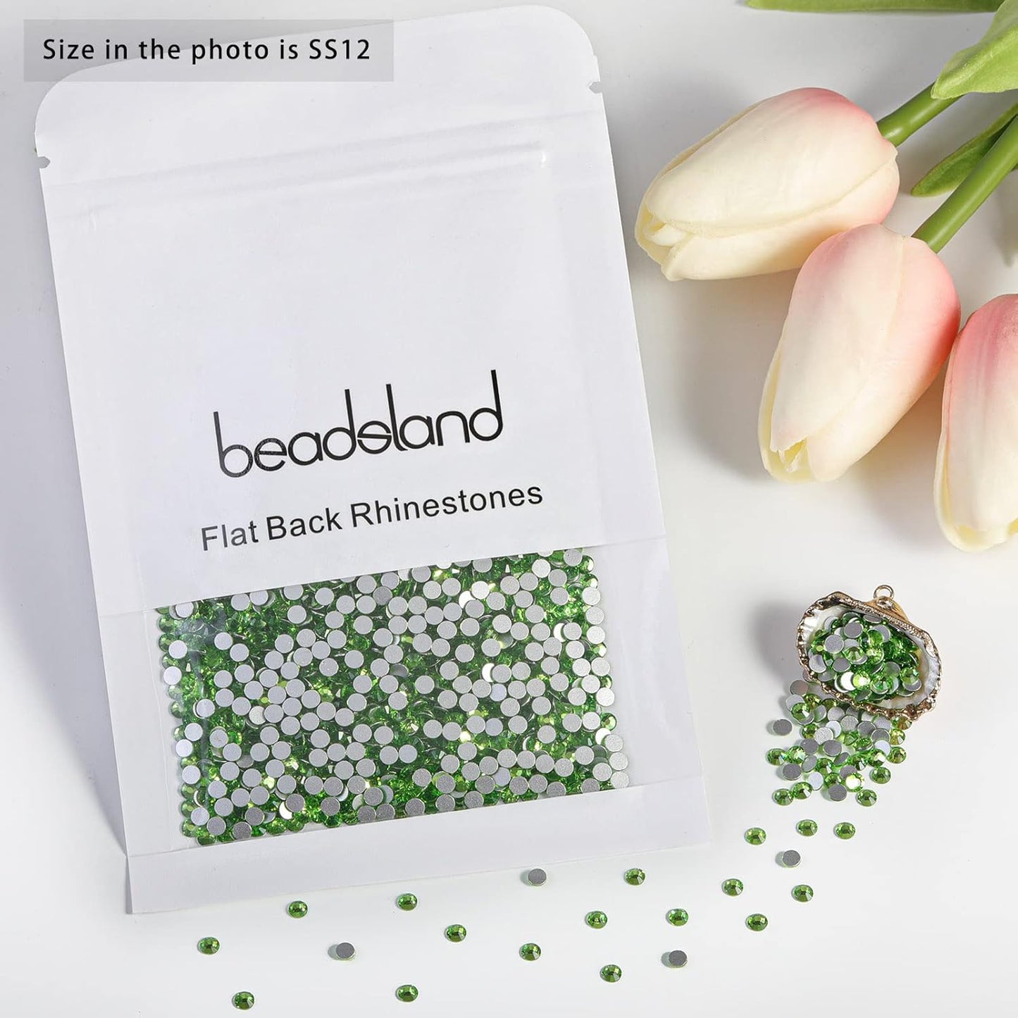 beadsland Flat Back Crystal Rhinestones Round Gems for Nail Art and Craft Glue Fix, Light Green (2.9-3.0mm) SS12/1440pcs