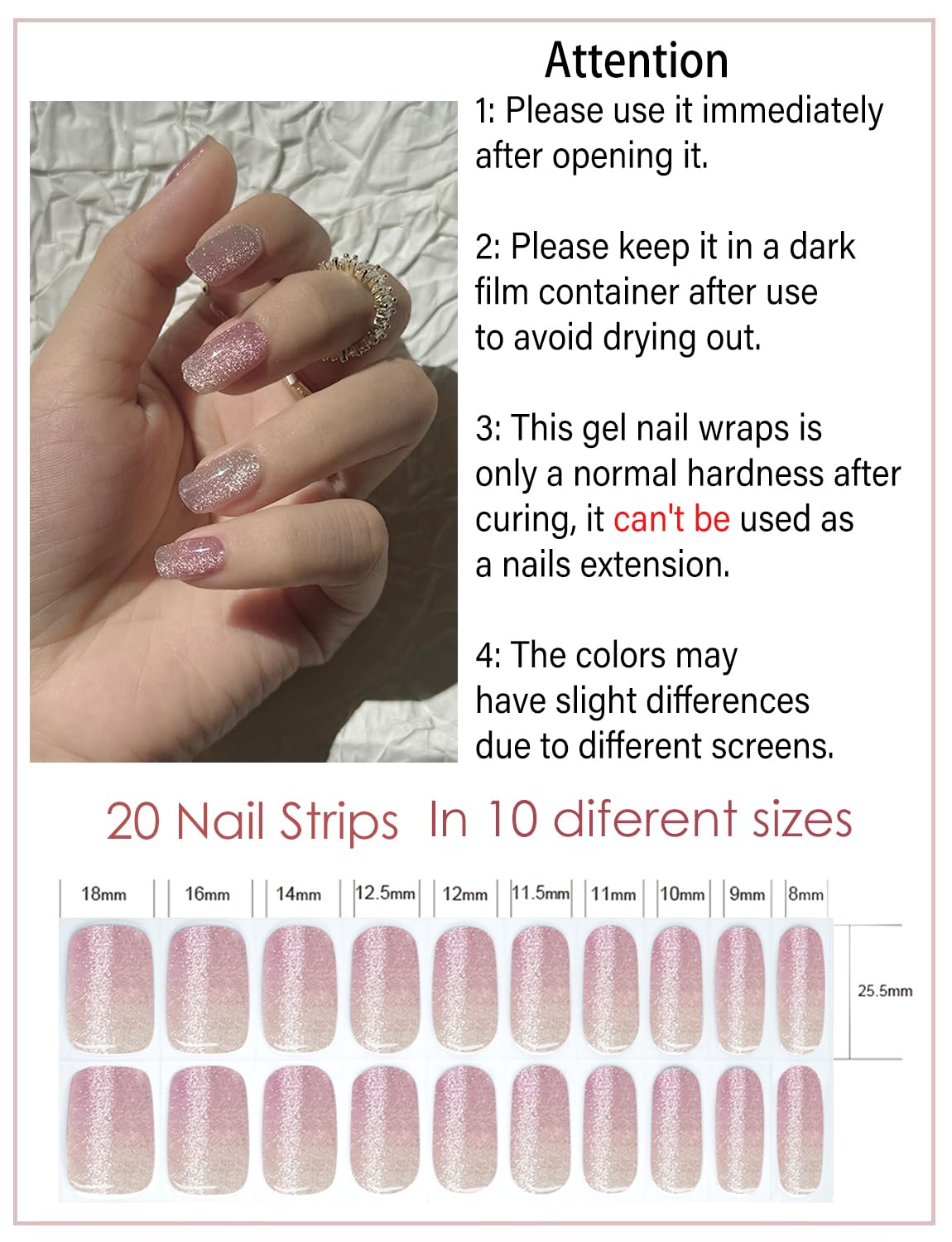 Semi Cured Gel Nail Strips, Nude Cat Eye Gradient 20pcs UV Gel Nails Sticker, Nail Wraps UV for Home Nails DIY