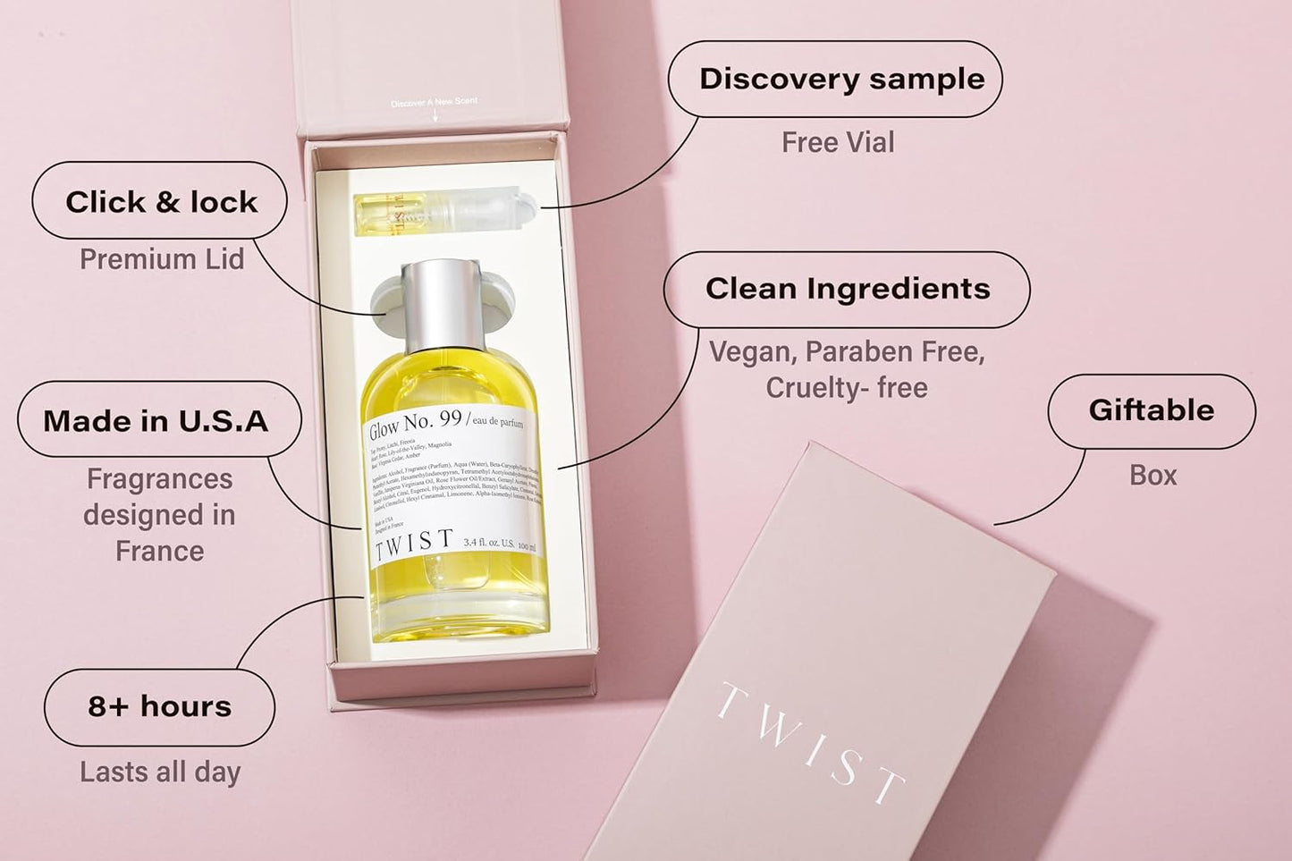 Twist Glow No. 99 - Inspired by Chlo.e EDP, Long-Lasting Perfume for Women, Rose & Peony, Vegan, Clean Ingredients, Fragrance – Spray 100 ml | 3.4 fl. oz.