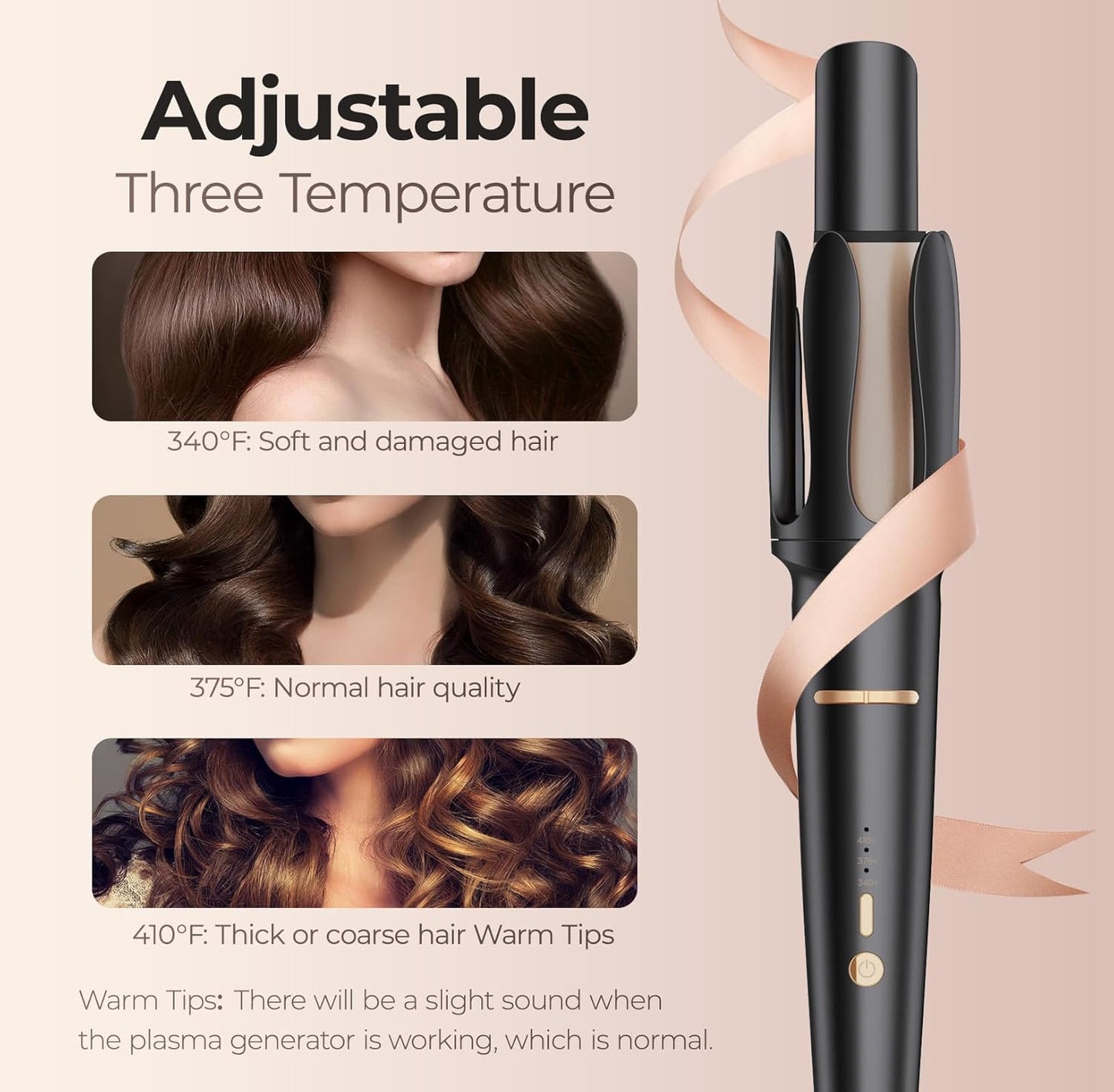 Automatic Curling Iron 1 1/4 Inch, Rotating Ionic Hair Curler Wand with 3 Temperatures, Anti-Scald, Auto Shut-Off Spin Iron for Hair Styling, Black