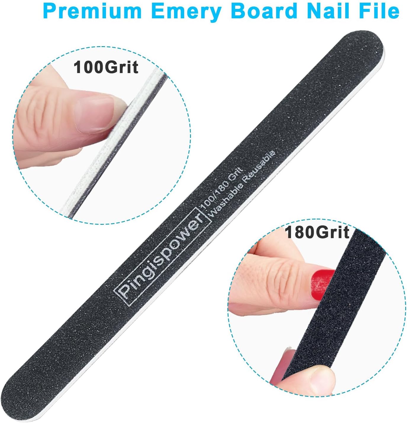 Nail File Set, 14PCS Professional Metal & Emery Board Files for Natural & Acrylic Nails(100/180 Grit), Double Sided Reusable & Washable Nail Care Manicure Kit for Women Home & Salon