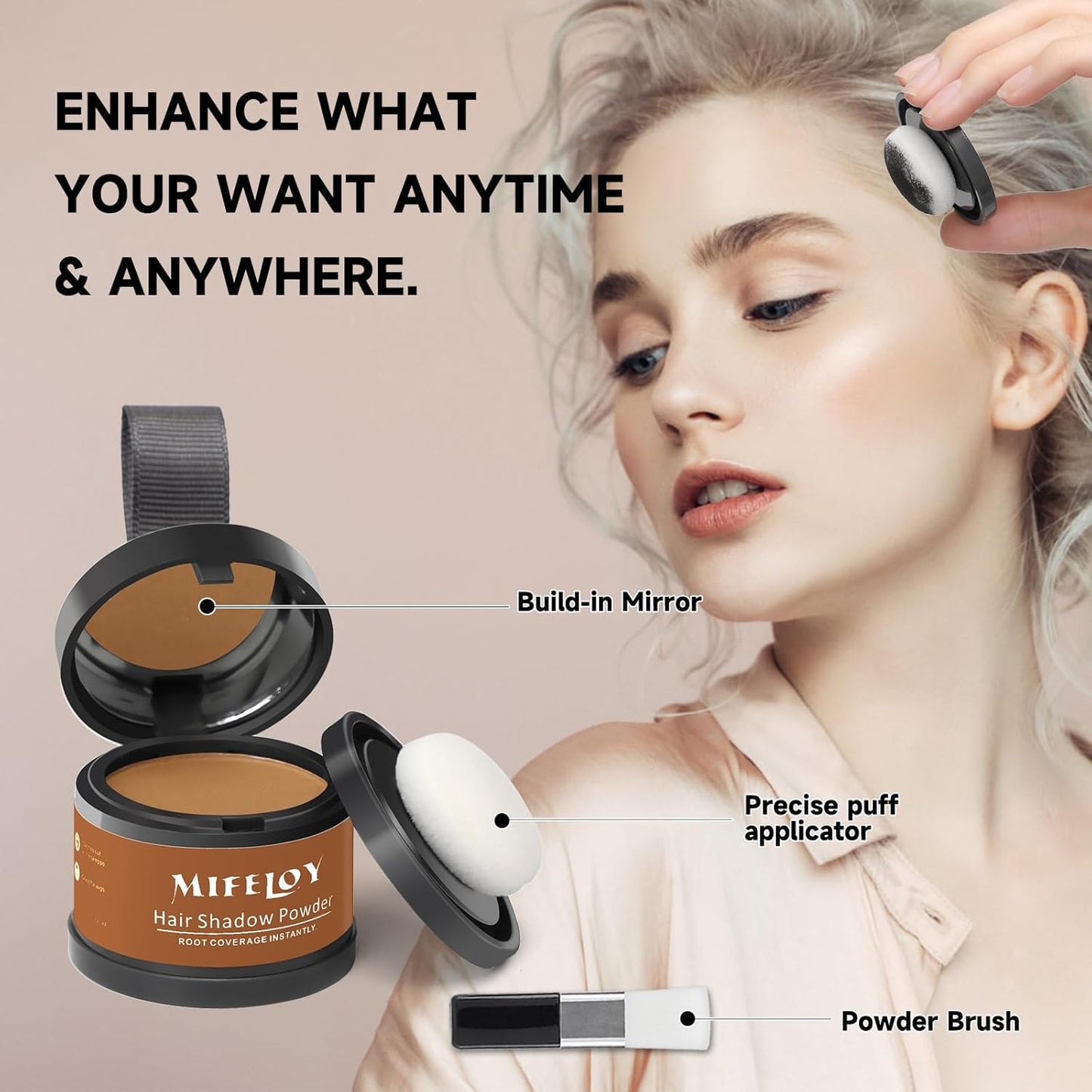 Root Touch Up Powder, Instantly Gray Hair Cover Up, Women Color Root Coverage Shadow Powder for Thinning Grey Hairline, Men Roots Concealer for Hair Loss Beard Line Eyebrow, Light Brown