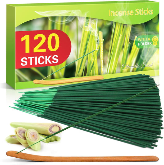 DERDUFT Citronella Incense Sticks, Citronella Incense with Portable Holder, Lemongrass Sticks for Outdoor and Indoor, 120 Packs