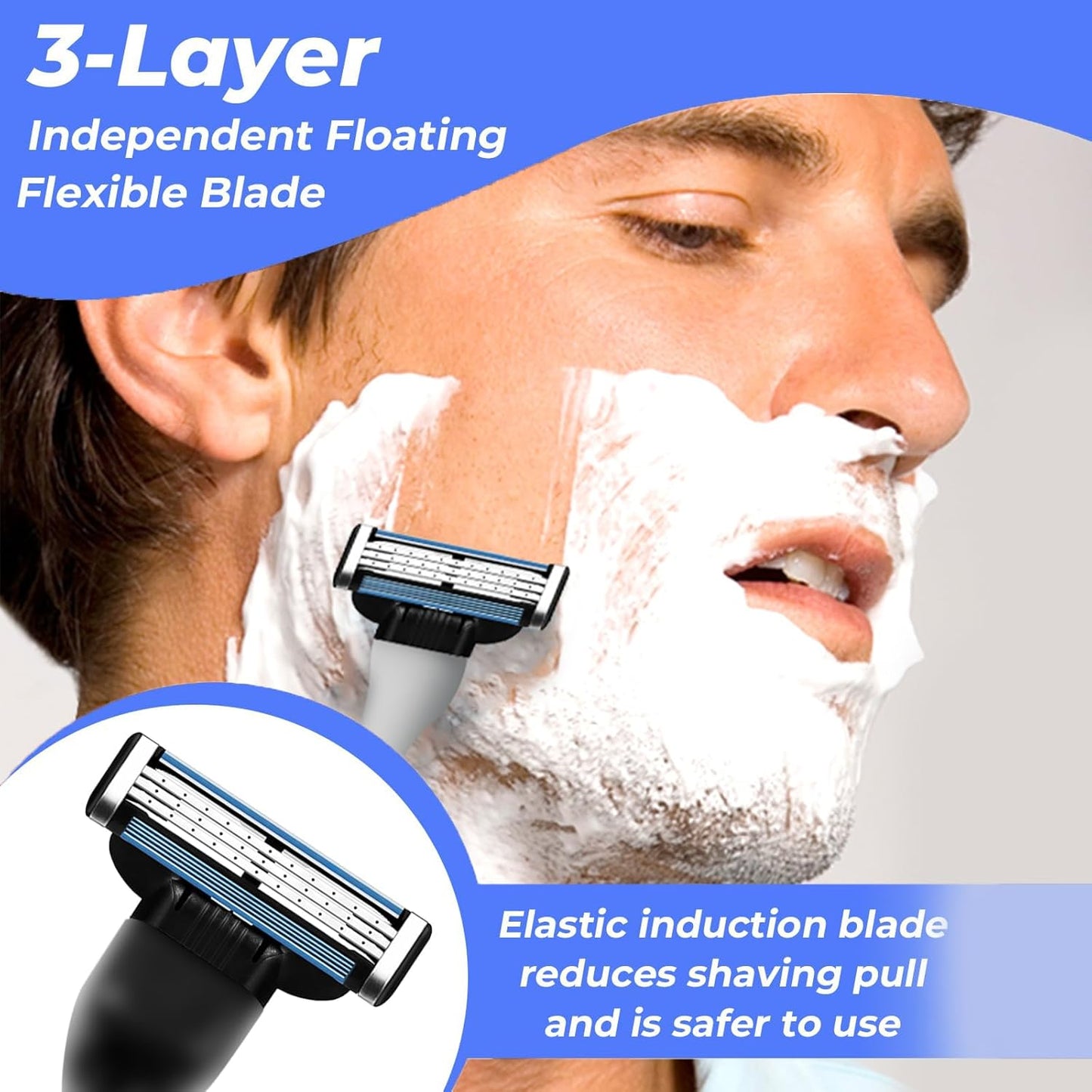 Razor Blades for Men - 24PCS Precision Compatible With Mach3 Razor Blades Refills for Men - Compatible With Mach Razor, Dual Lubrication for Close & Comfortable Shave