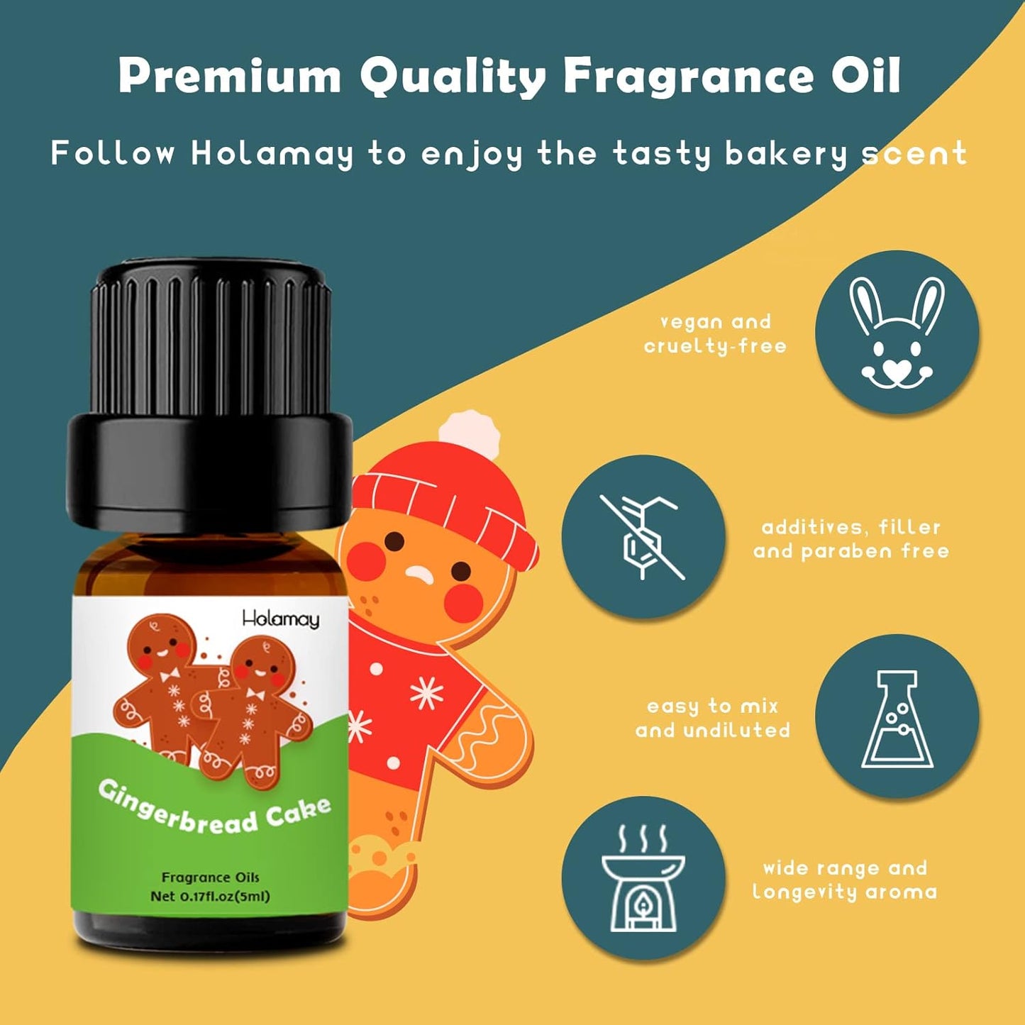 Bakery Fragrance Oils, Holamay Scented Essential Oils for Soap & Candle Making, Aromatherapy Diffuser Oil Scents (10 Packs of 5ml) - Creamy Vanilla, Gingerbread, Chocolate, Pumpkin Pie and More