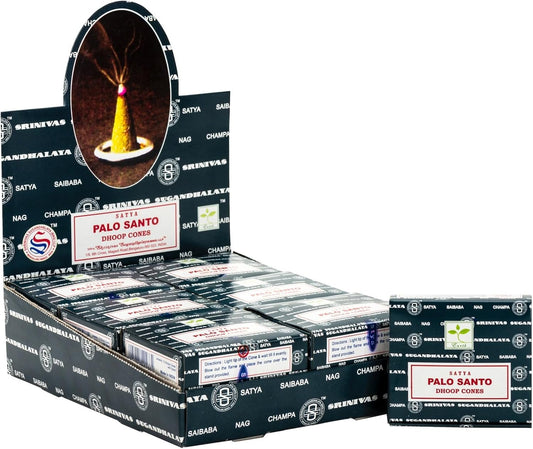 Satya Sai Baba Palo Santo Original Earth Marked Natural Masala Incense 144 Dhoop Cones in Pack of 12 Boxes | Best for Prayer, Meditation and Relaxation