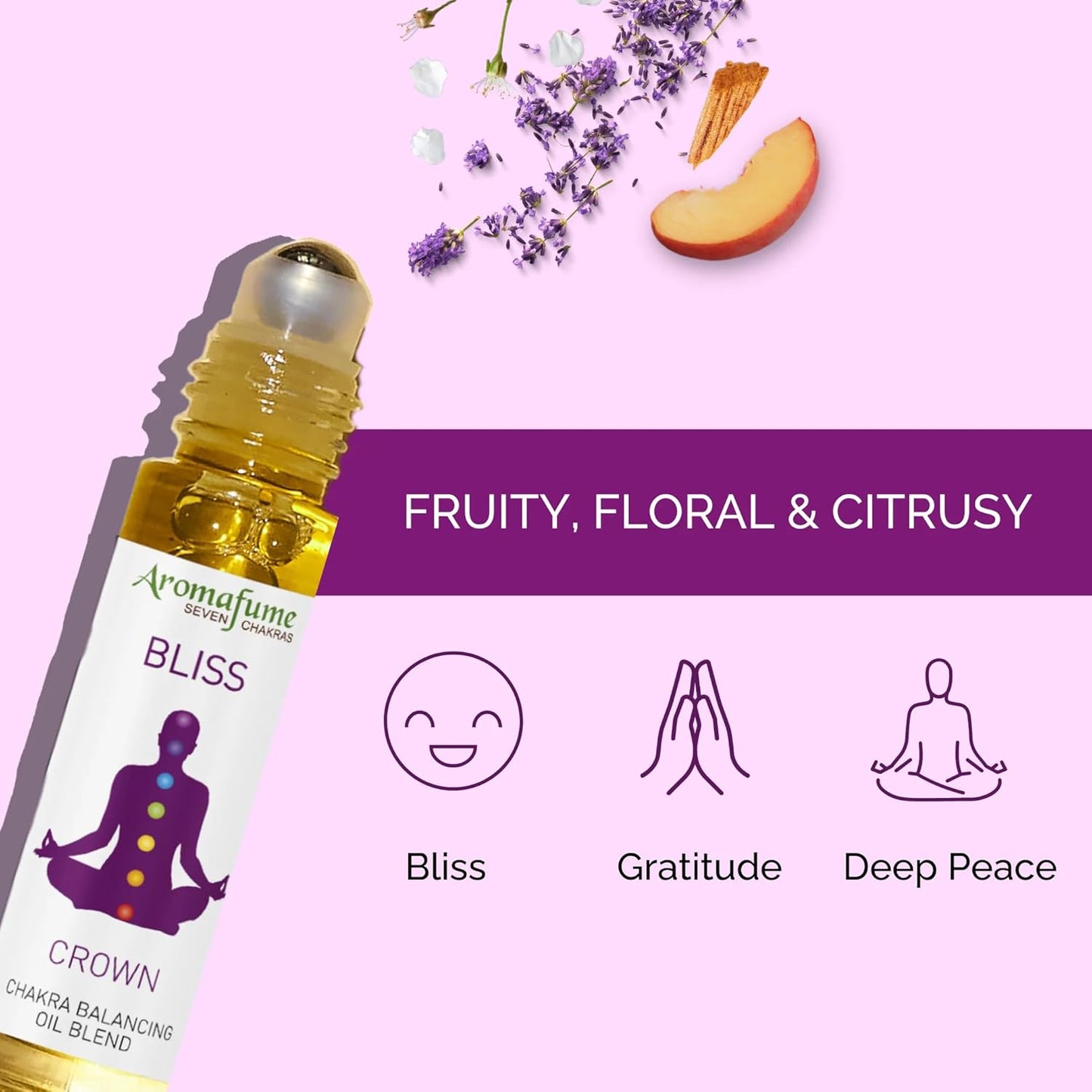 Crown Chakra Essential Oil Roll-On Blend by Aromafume | 10ml/0.33 fl oz | Sahasrara | Aromatherapy Oils for Chakra Balance | Lavender & Jasmine Extracts | Chakra Incense for Meditation, Yoga, Reiki