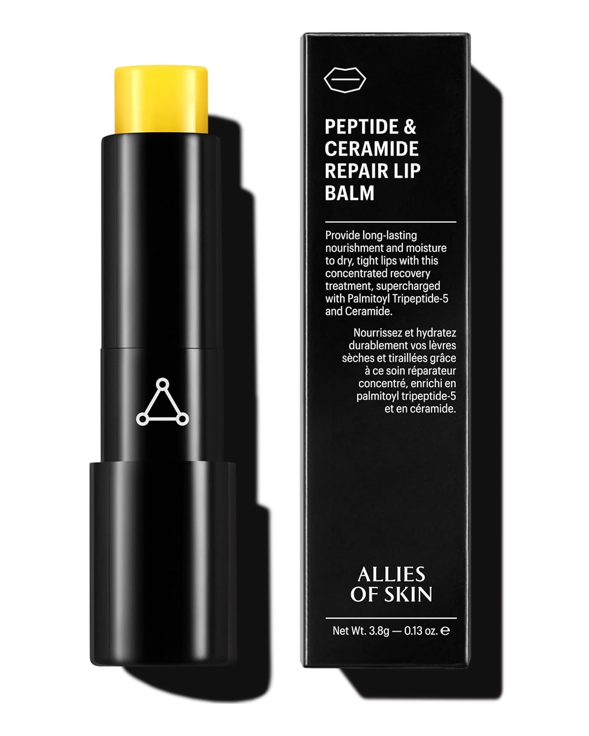 Allies of Skin Peptide & Ceramide Repair Lip Balm with Palmitoyl Tripeptide-5, Ceramide NP, Sea Buckthorn Oil, Avocado Oil, Sunflower Seed Oil, Shea Butter, Vitamin C & E. 3.8g/ 0.13 oz