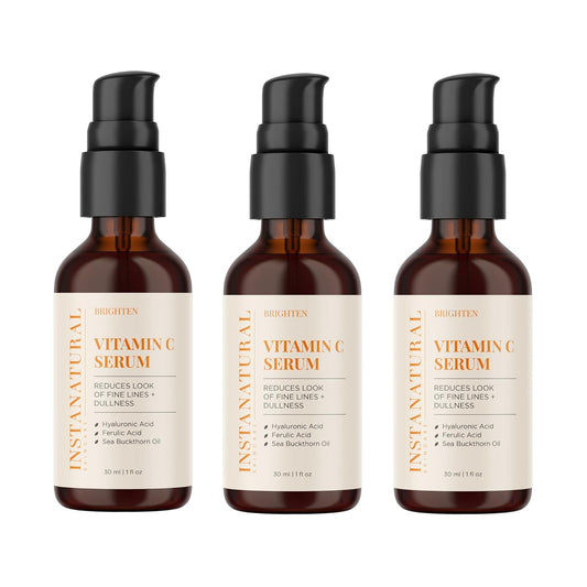InstaNatural Vitamin C Face Serum with Hyaluronic Acid & Ferulic Acid | Brightening & Hydrating Formula for Radiant, Smooth-Looking Skin – 1 FL Oz - 3 Pack