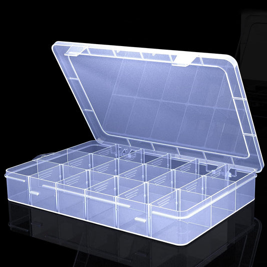 Large18 Grids Clear Organizer Box Snack Box with Removable Dividers for Fishing Hook,Bead Organizer Case,Plastic Storage Containers for Small Parts