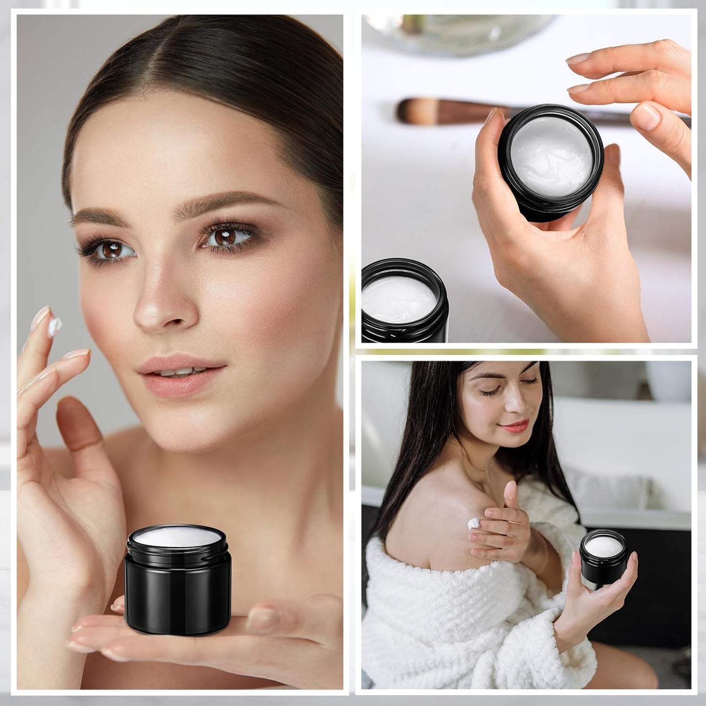 Domensi 72 Pcs 2 oz Glass Jars with Lids Travel Size Round Leakproof Empty Cosmetic Jars with Inner Liners Lid for Storing Makeup Lotions Face Cream Ointments Candle DIY Making (Black)