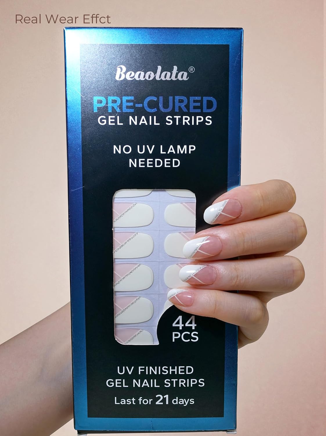 Pre Cured Gel Nail Strips - 44PCS Salon Quality Gel Nail Stickers - Long Lasting Polish Wraps for Women no UV Light Needed Easy Apply& Remove (Bridal White)